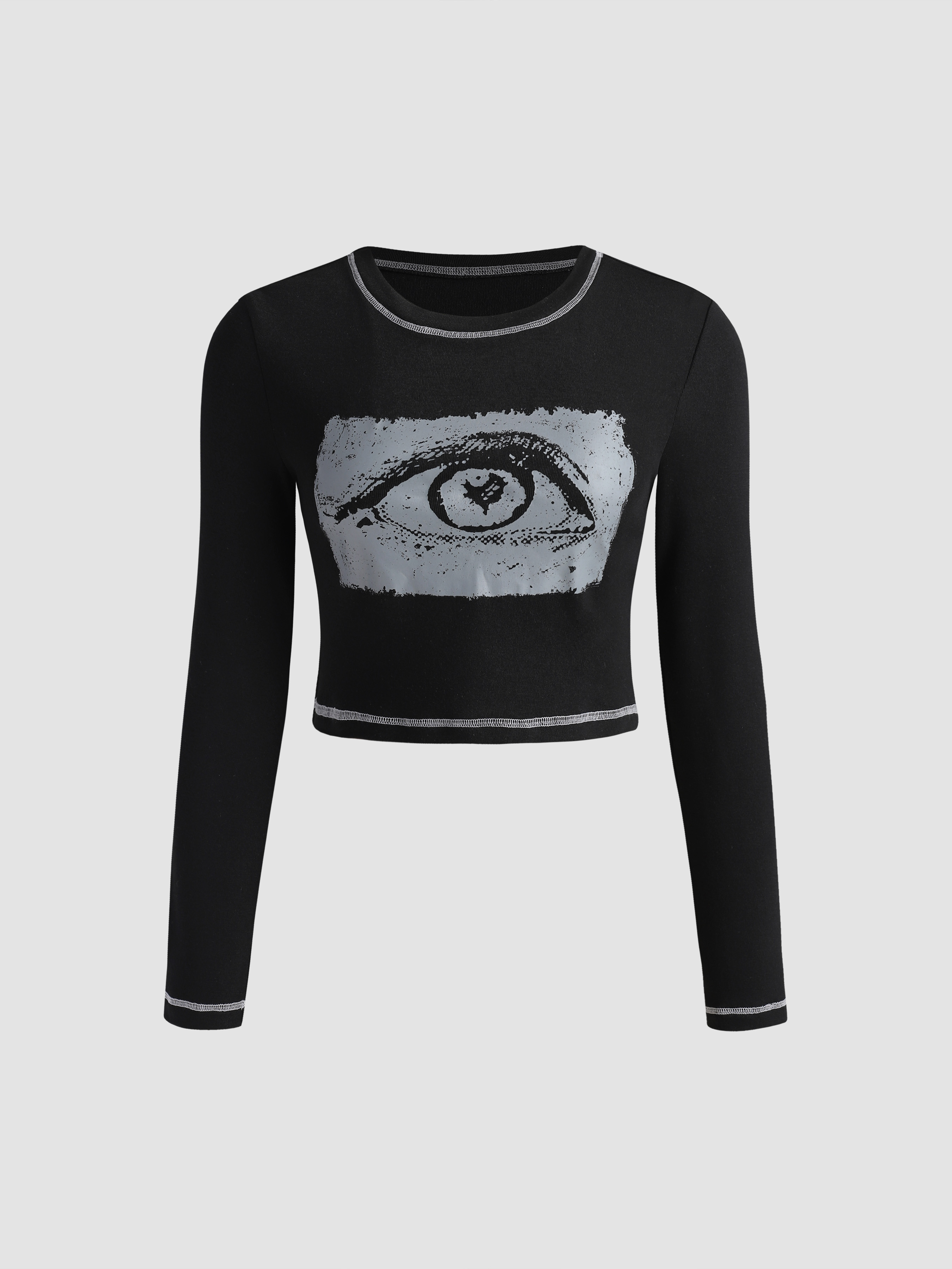 Graphic Stitch Long Sleeve Crop Top
