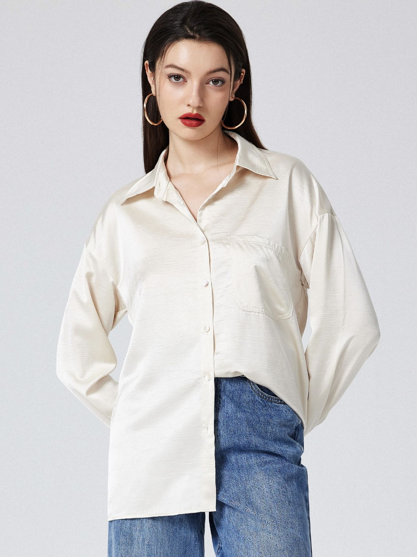 Camicia a maniche lunghe oversize tinta unita