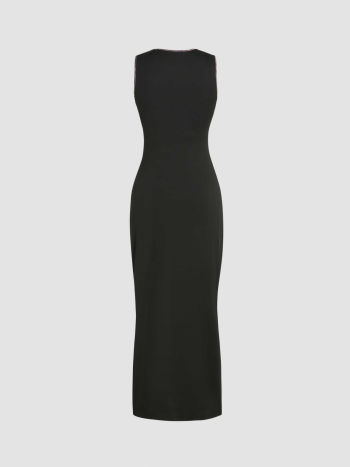 Trompe L'oeil Prints Cut Out Knitted Maxi Dress - Cider