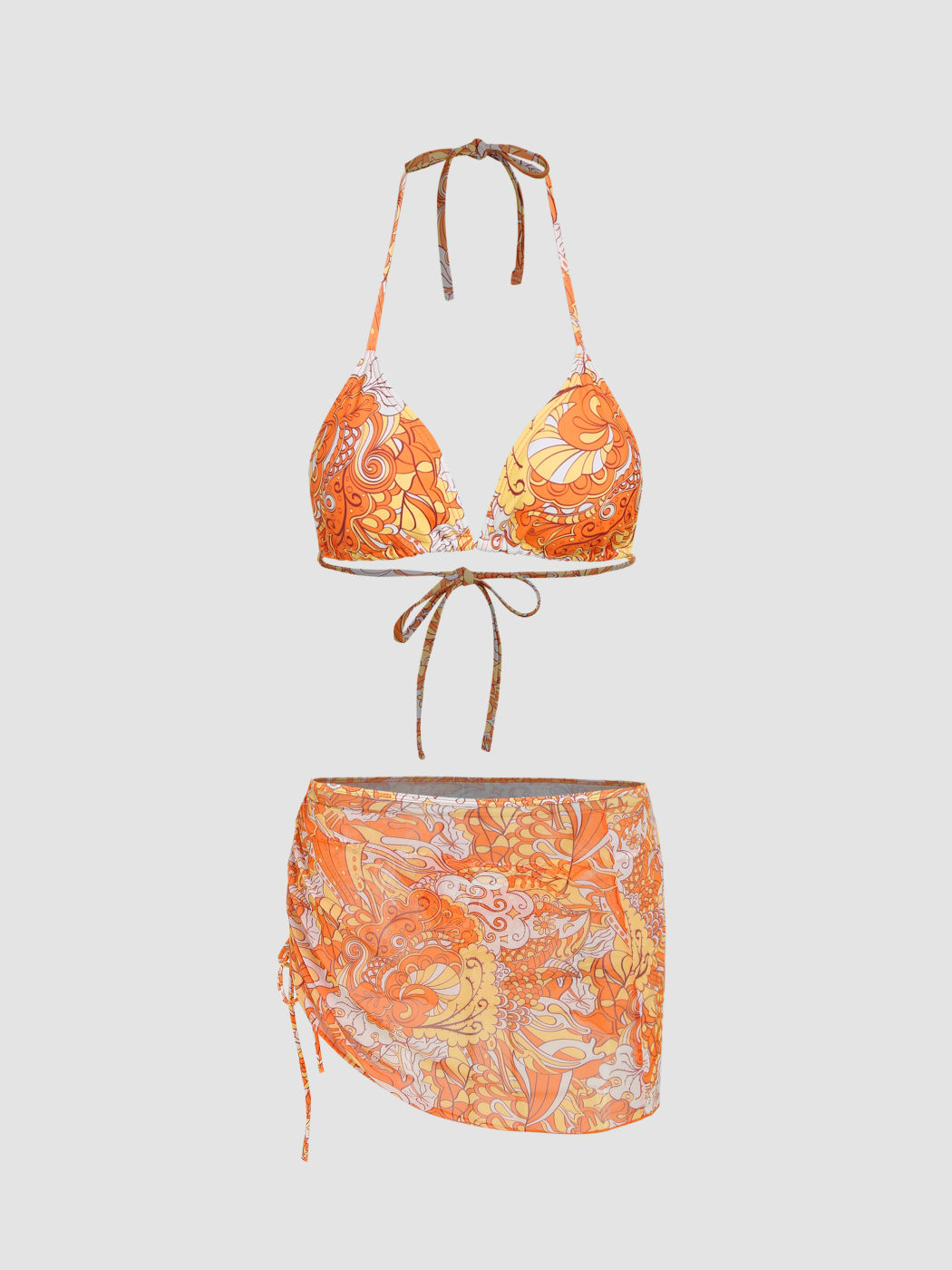 3pack Halter Triangle Bikini Swimsuit & Cover Up Skirt Cider