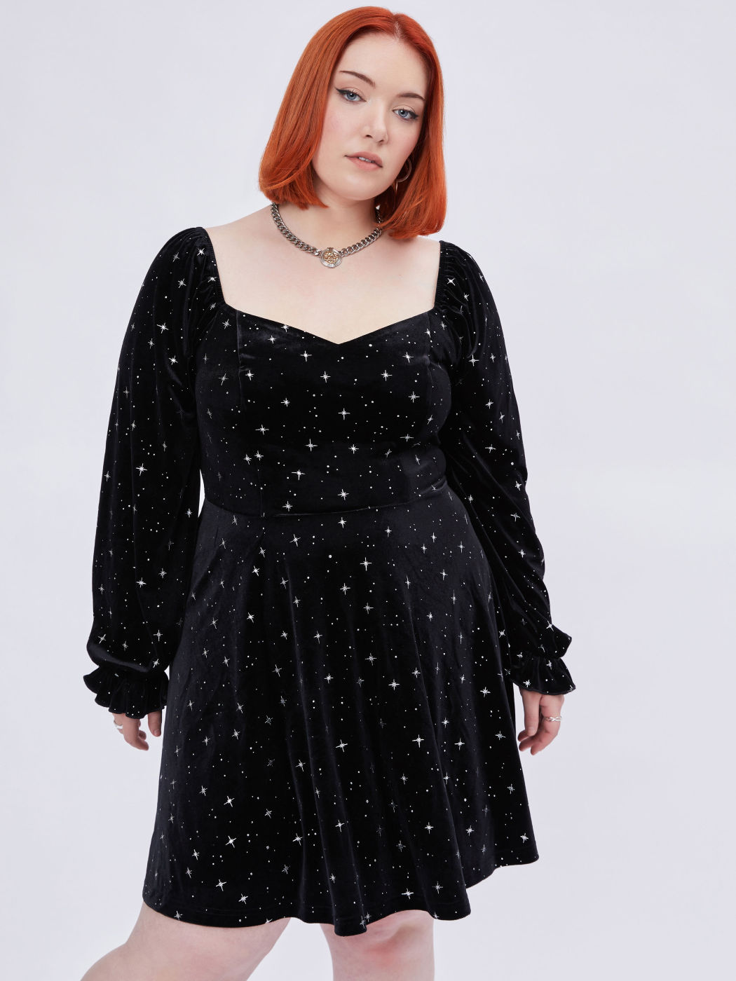 Velvet Star Square Neck Mini Dress Curve & Plus
