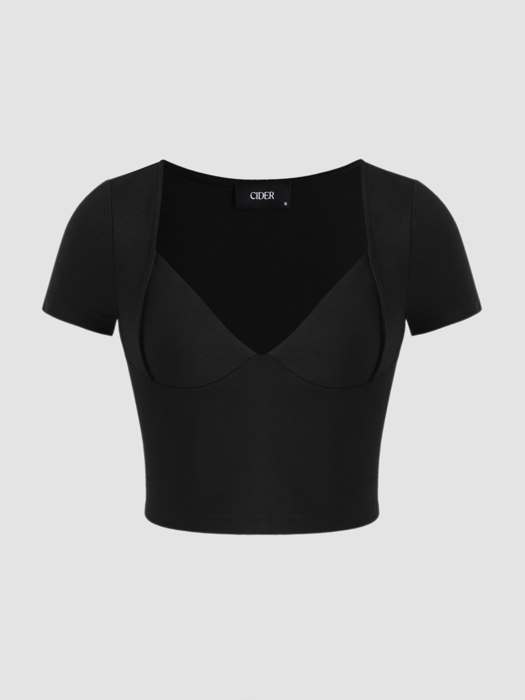  Einfarbiges V-Ausschnitt Kurzarm Crop T-Shirt
