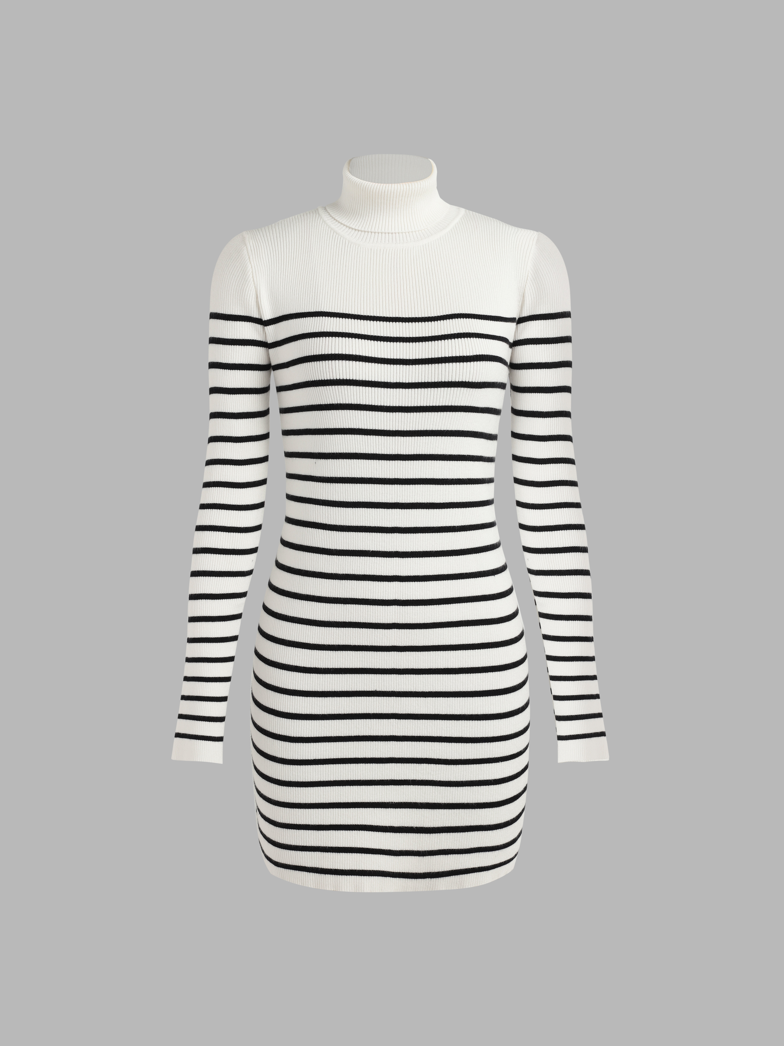 Knit Turtleneck Striped Mini Dress - Cider