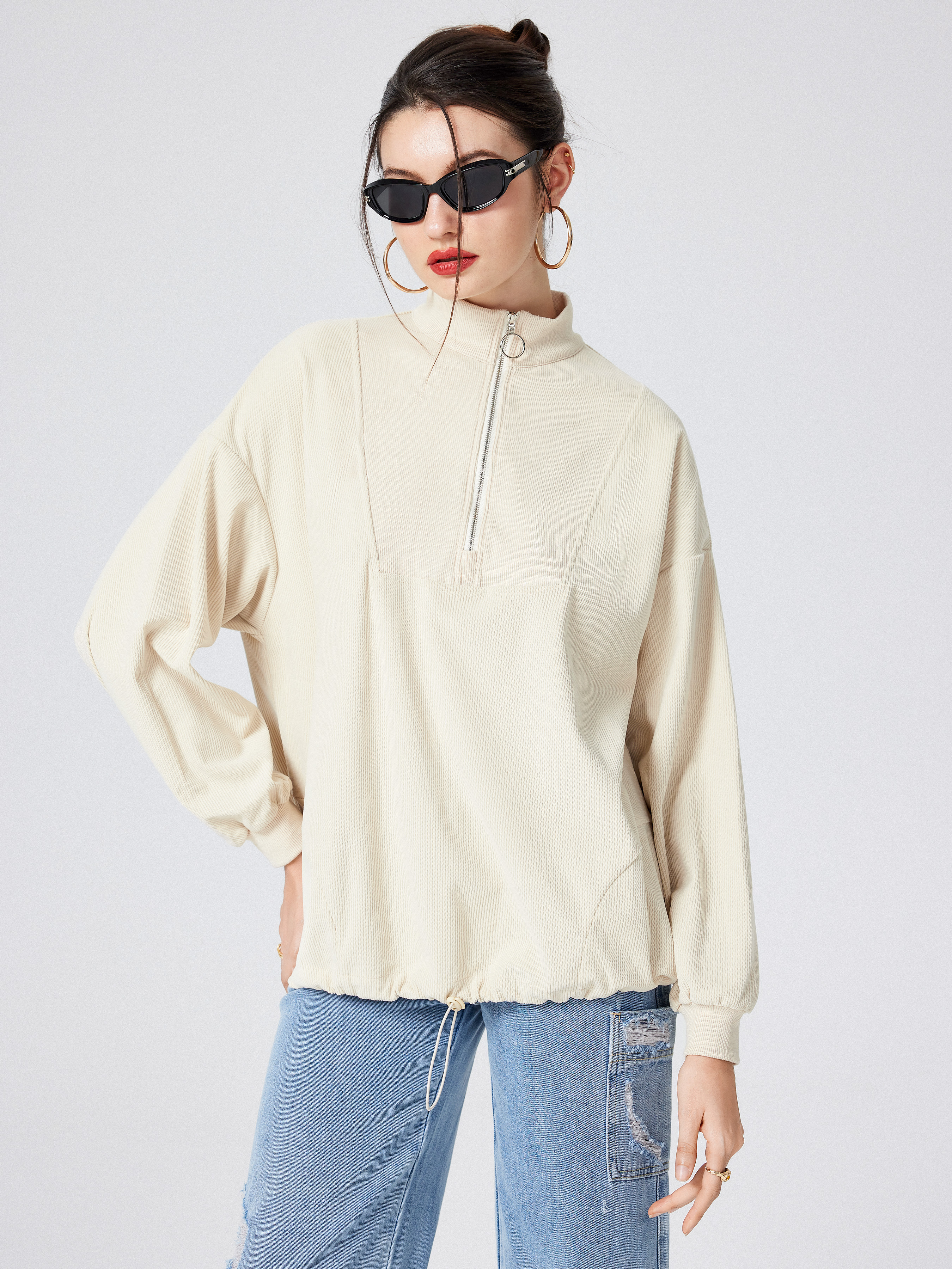 Half zip best sale drawstring sweatshirt