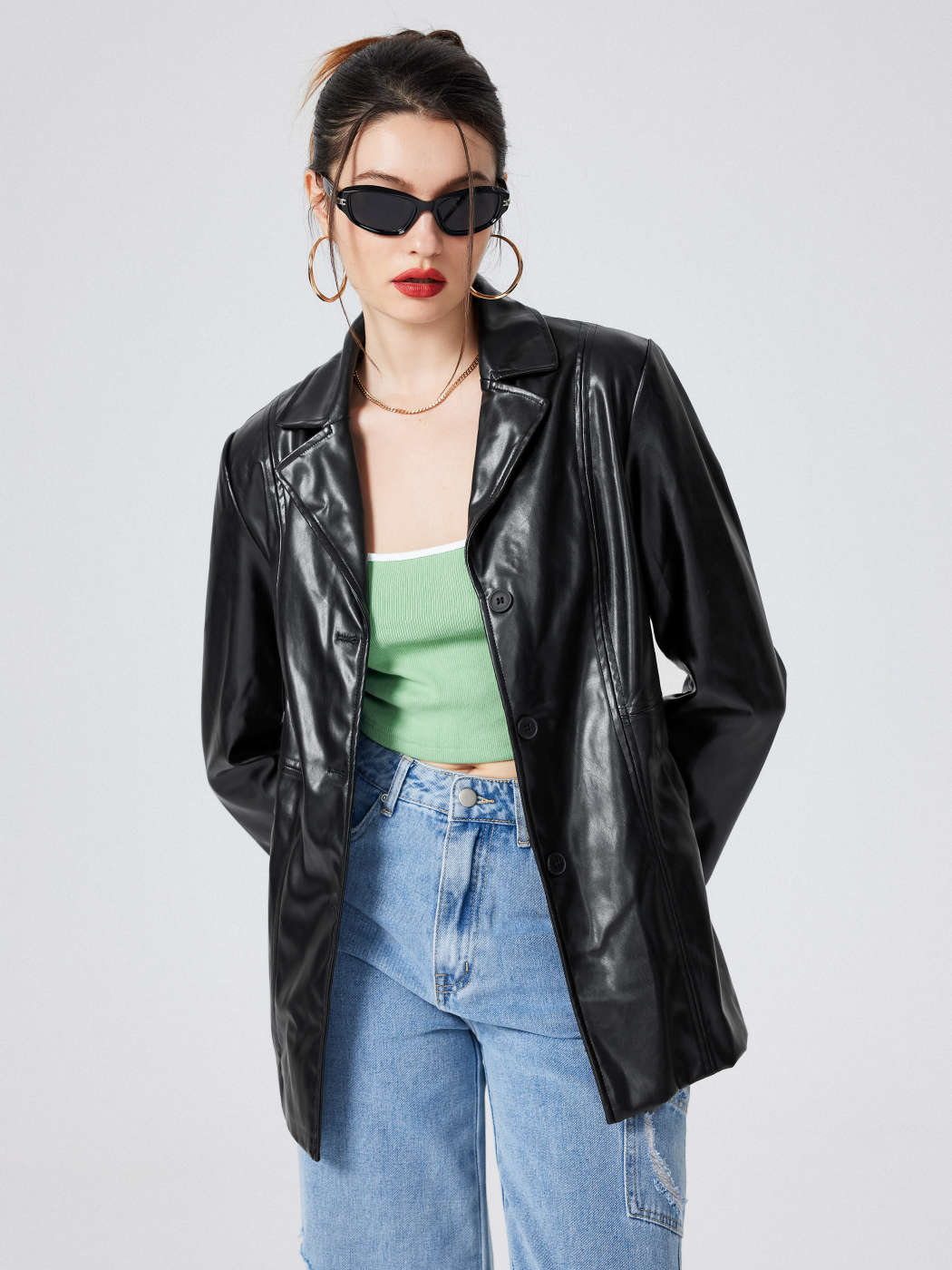 Over-sized Blazer And Jeans  The Coolest Faux Leather Blazer