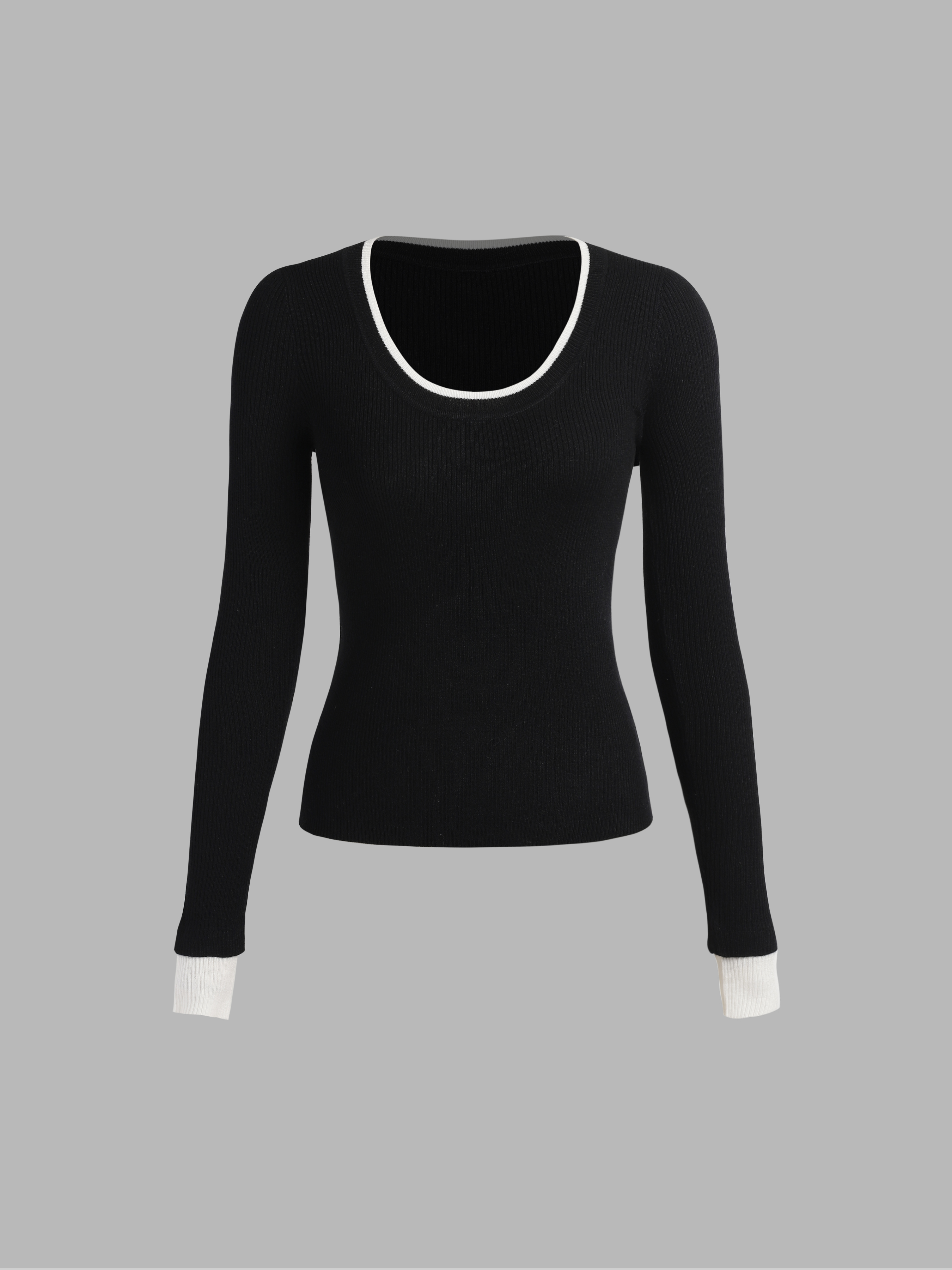 Contrasting Binding Scoop Neckline Knitted Top Cider