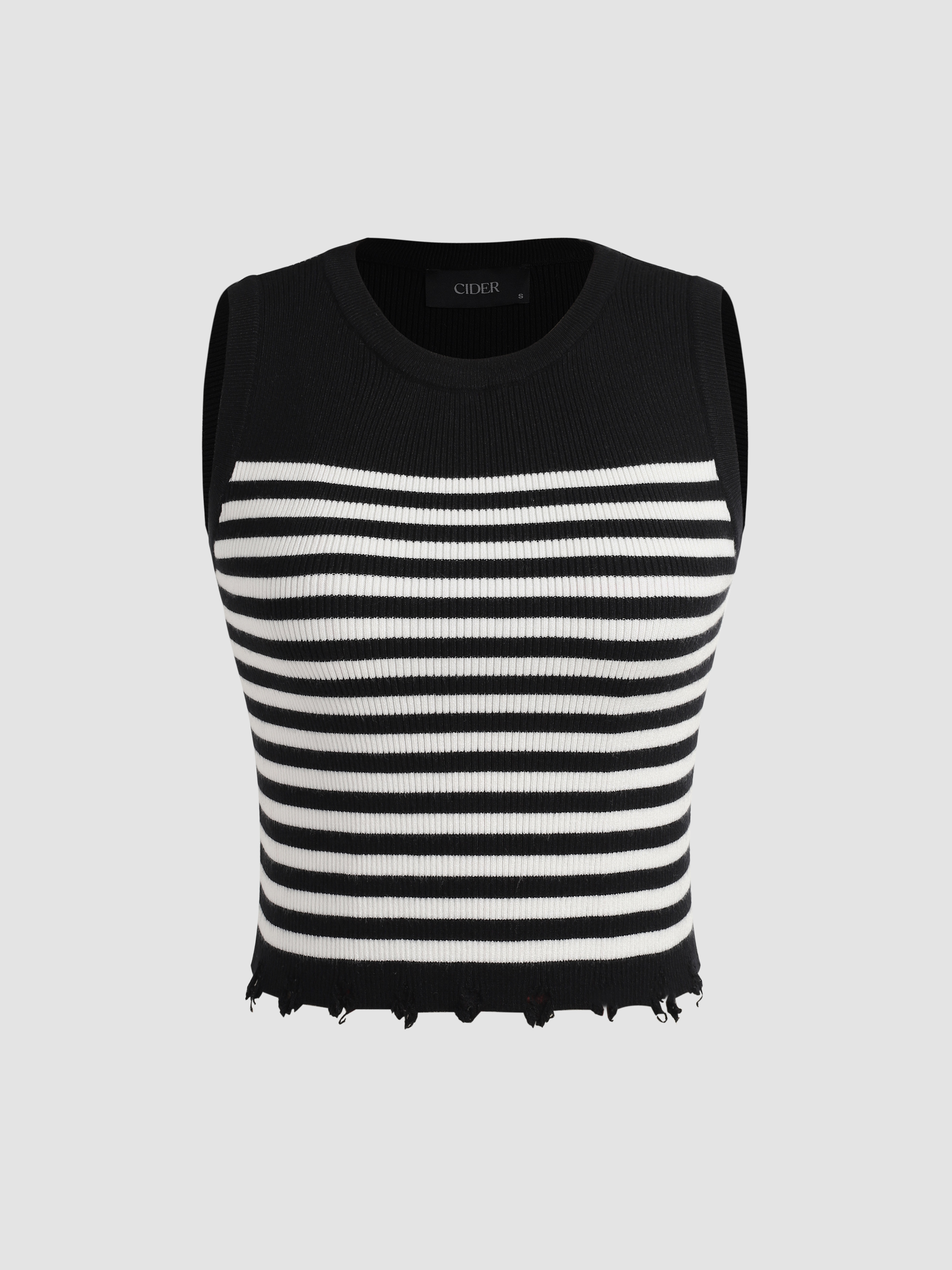 Two Tone Stripe Ripped Crop Knit Vest Cider