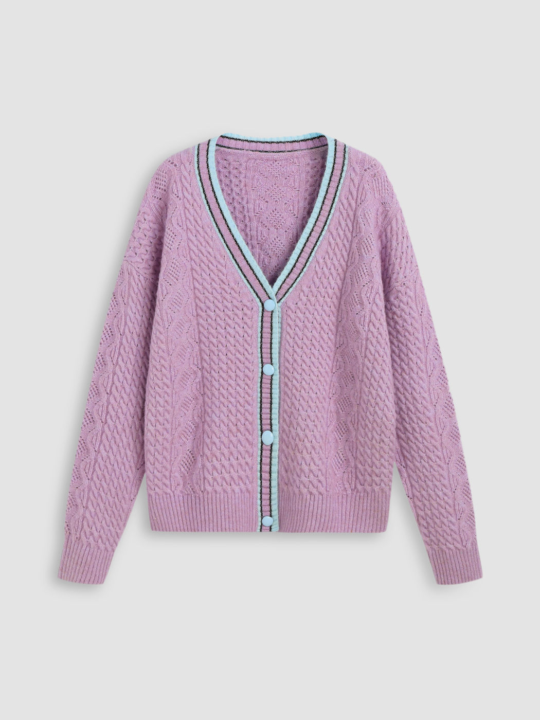 Cardigan mit Zopfmuster und V-Ausschnitt