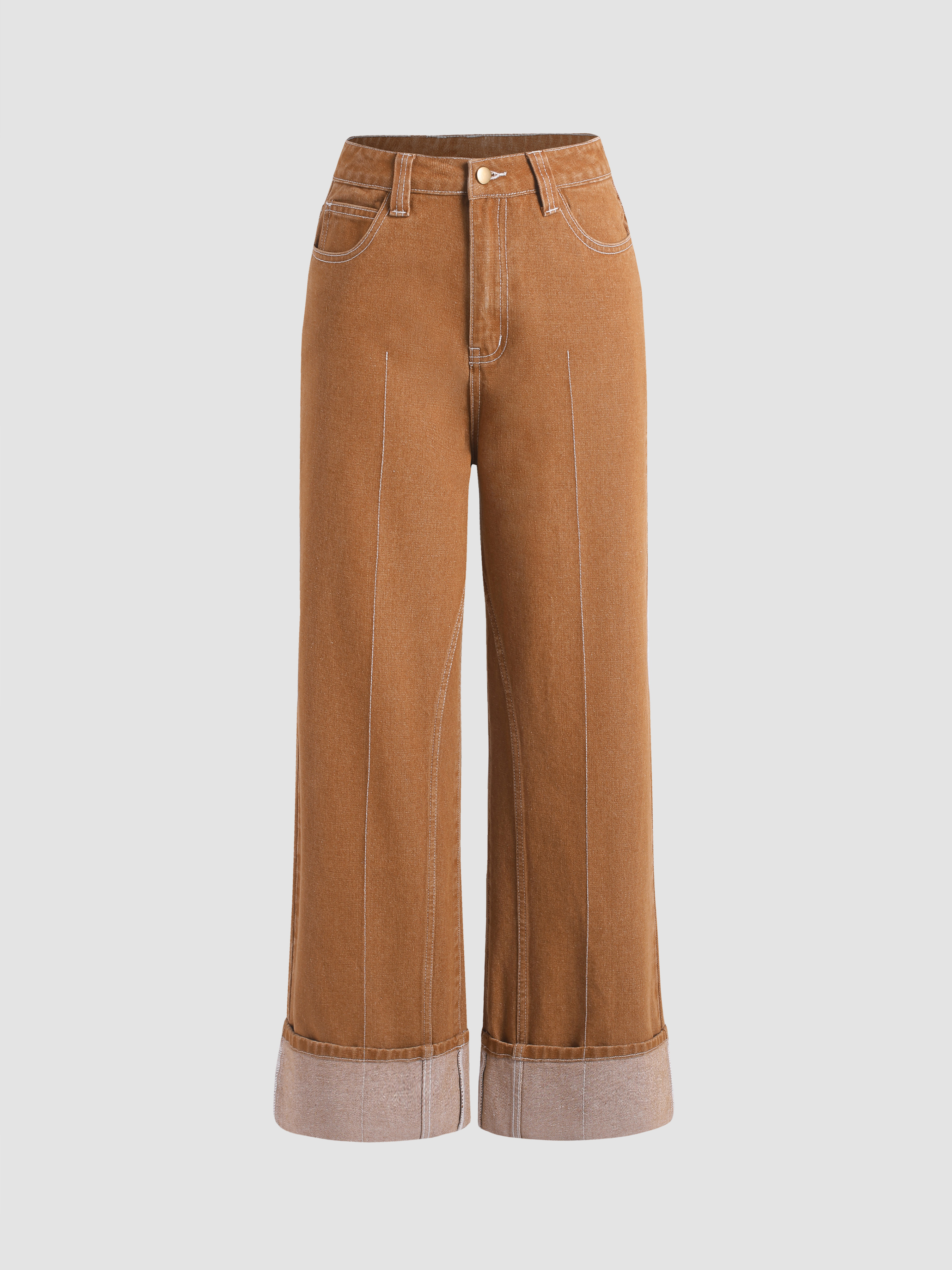 Denim Solid Wide Leg Trousers - Cider