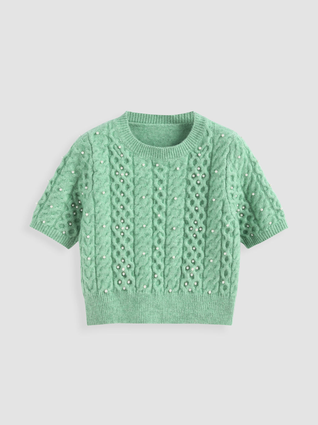Solid Cable Knit Beaded Top - Cider