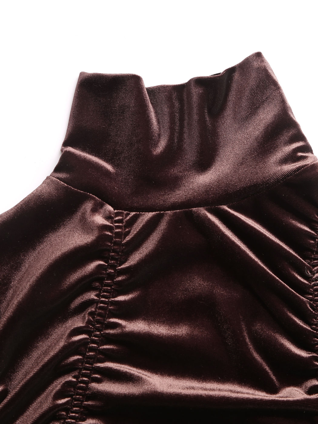  Vestido Midi de Terciopelo Sólido con Cuello Alto y Fruncido Cosido