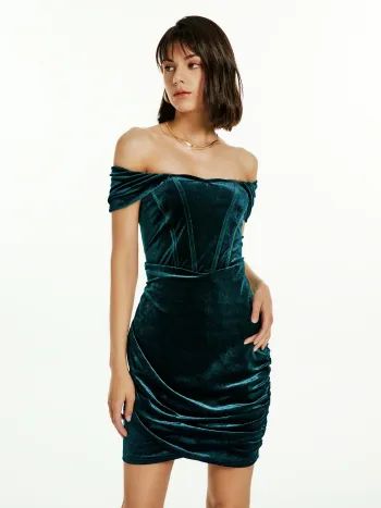 Schulterfreies Korsett-Minikleid aus Samt