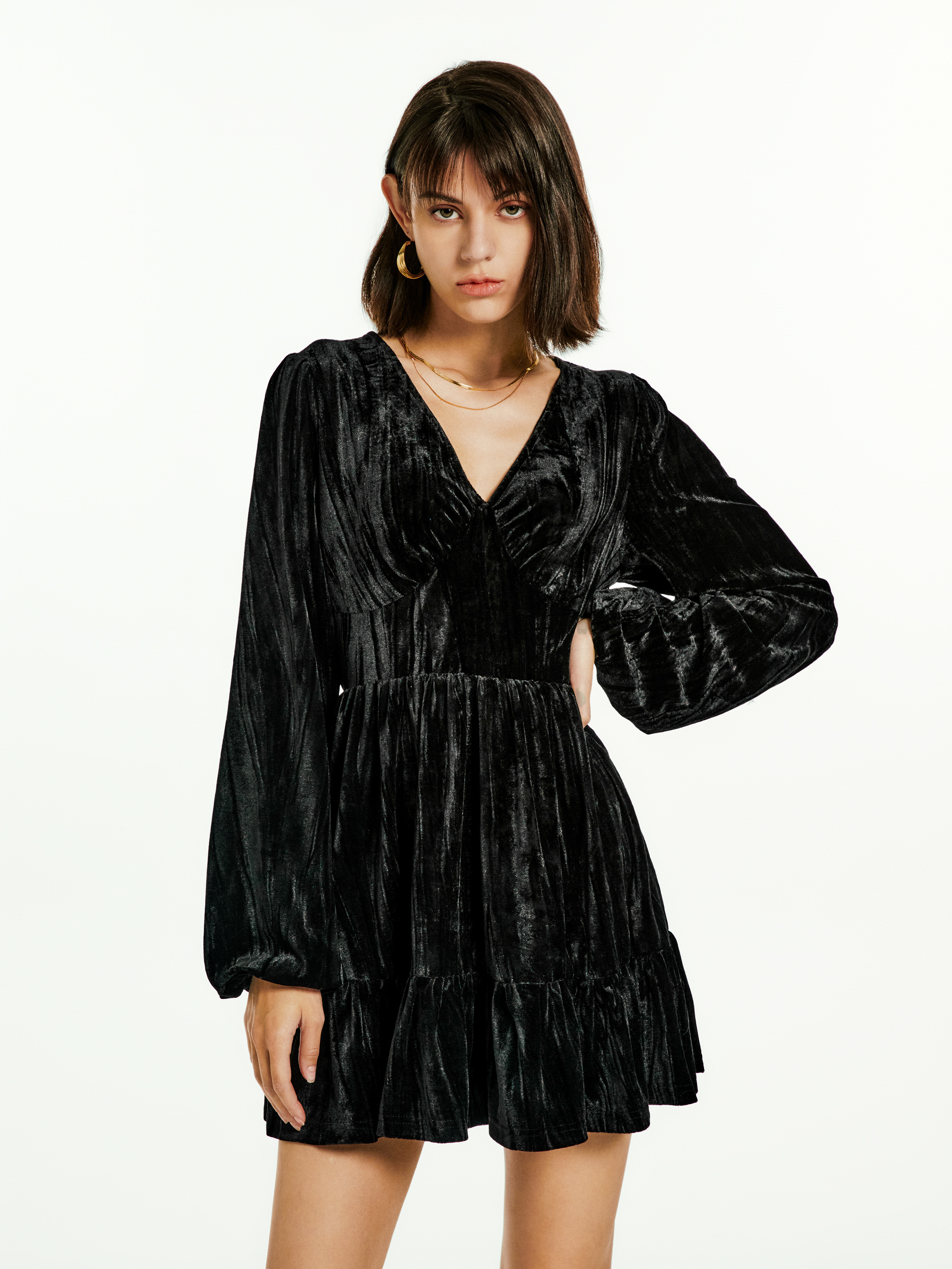 Velvet Solid Mini Dress