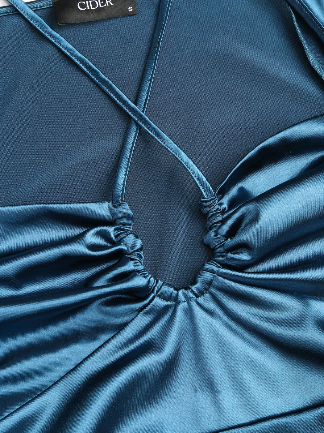 Satin Halter Ring Detail Drawstring Mini Dress
