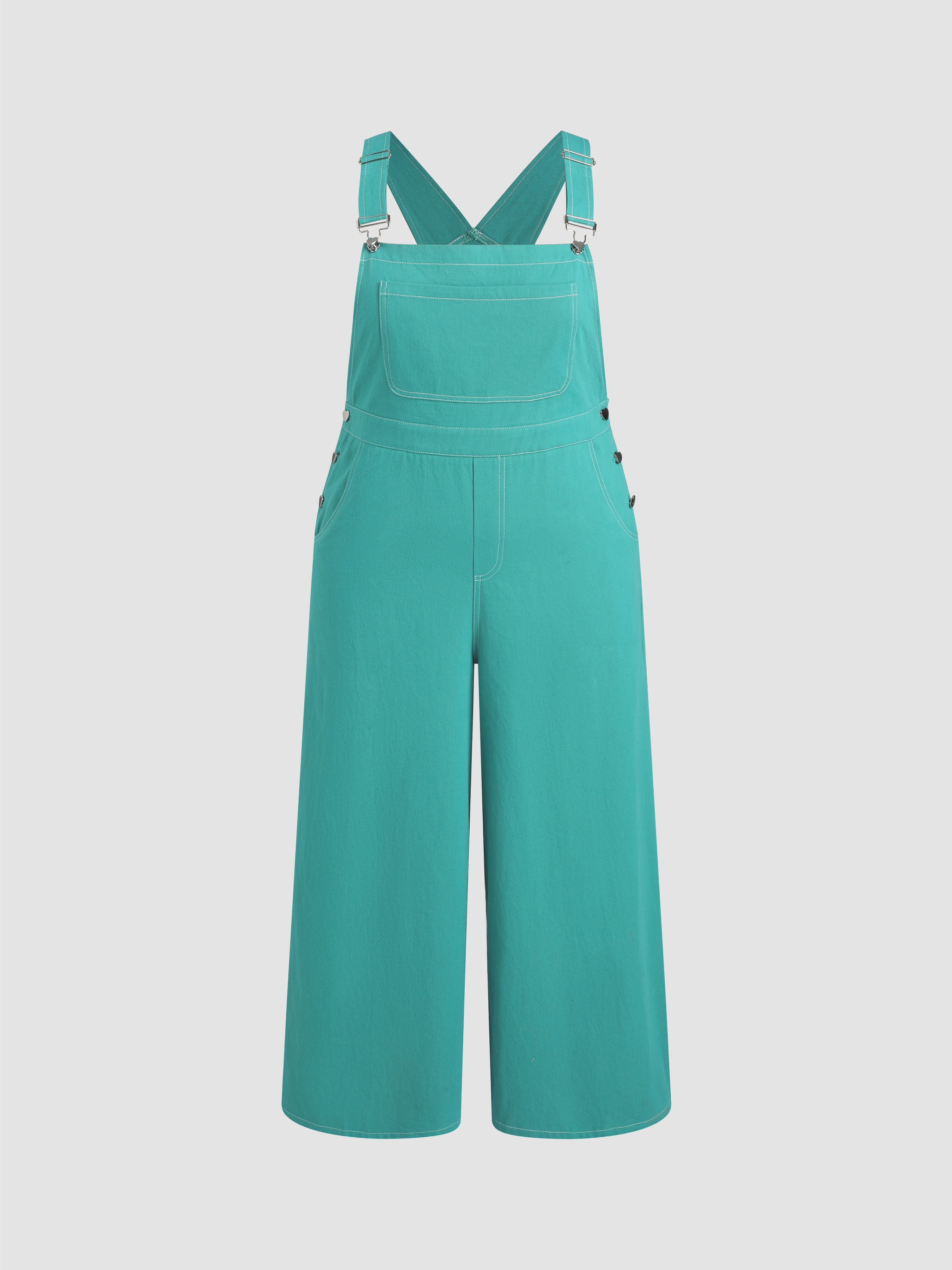 Solid Woven Heart Buckle Jumpsuit Curve & Plus Cider
