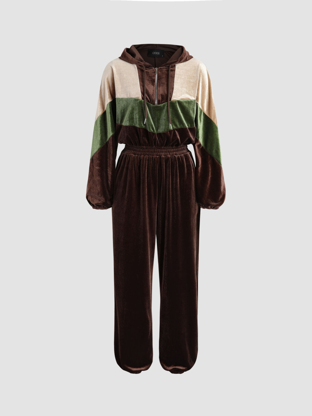 Jogger-Jumpsuit aus Samt mit Reißverschluss und Kapuze und Kordelzug