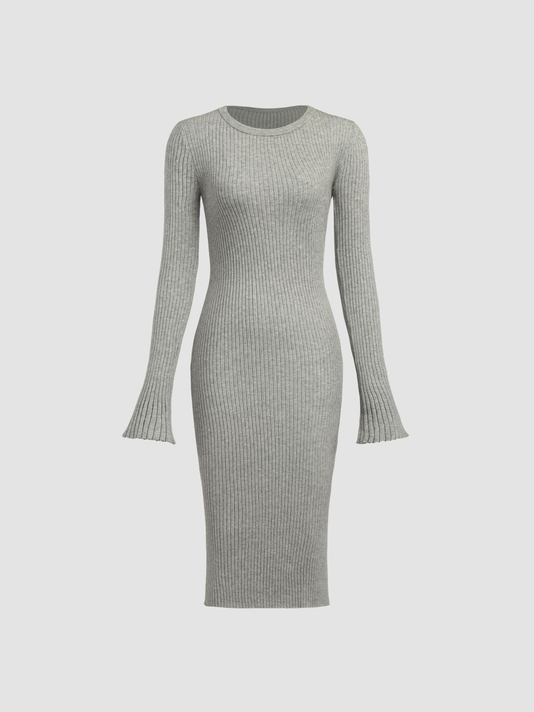 Einfarbig gestricktes Midikleid