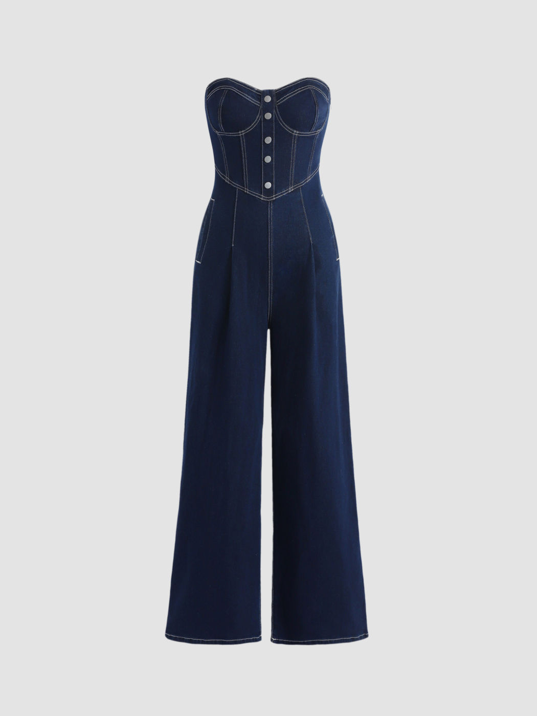 Corset Denim Strapless Jumpsuit For Exhibition Coffee Shop Work