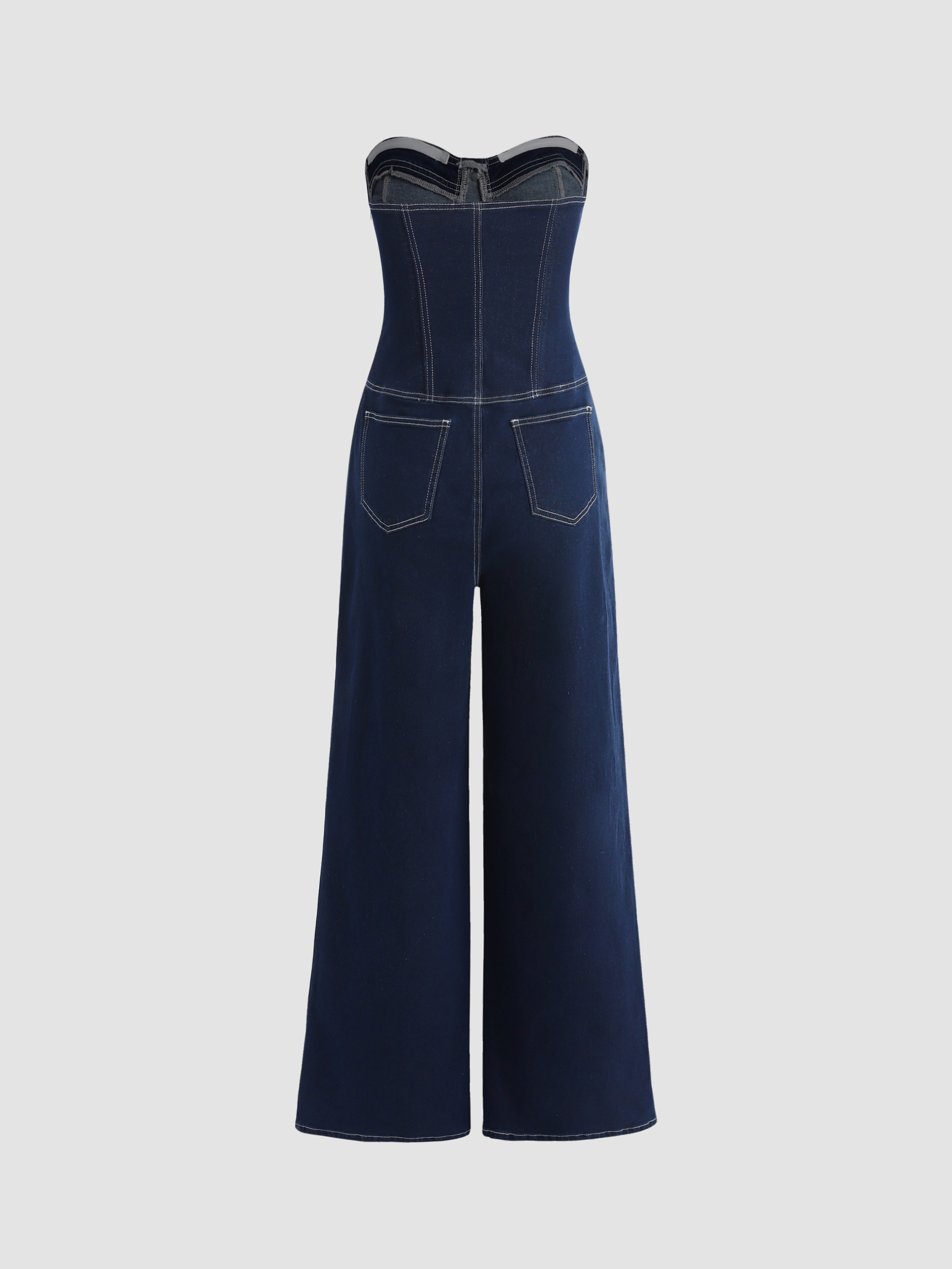 Denim Corset Denim Strapless Jumpsuit For Exhibition Coffee