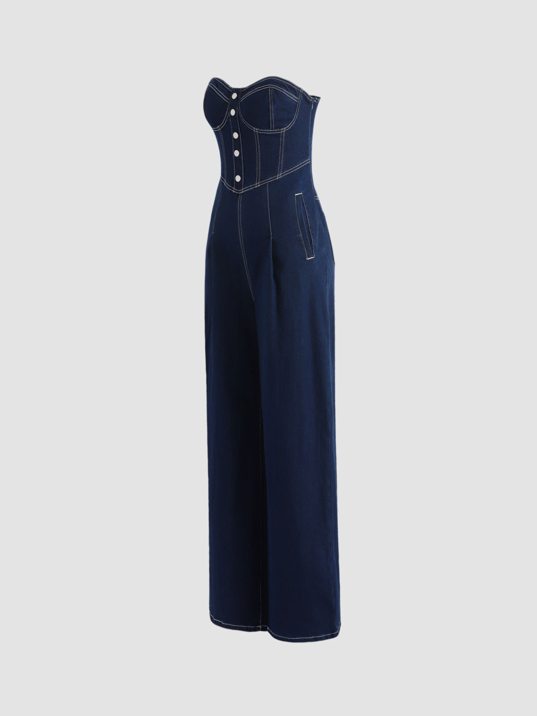 Corset Denim Strapless Jumpsuit For Exhibition Coffee Shop Work