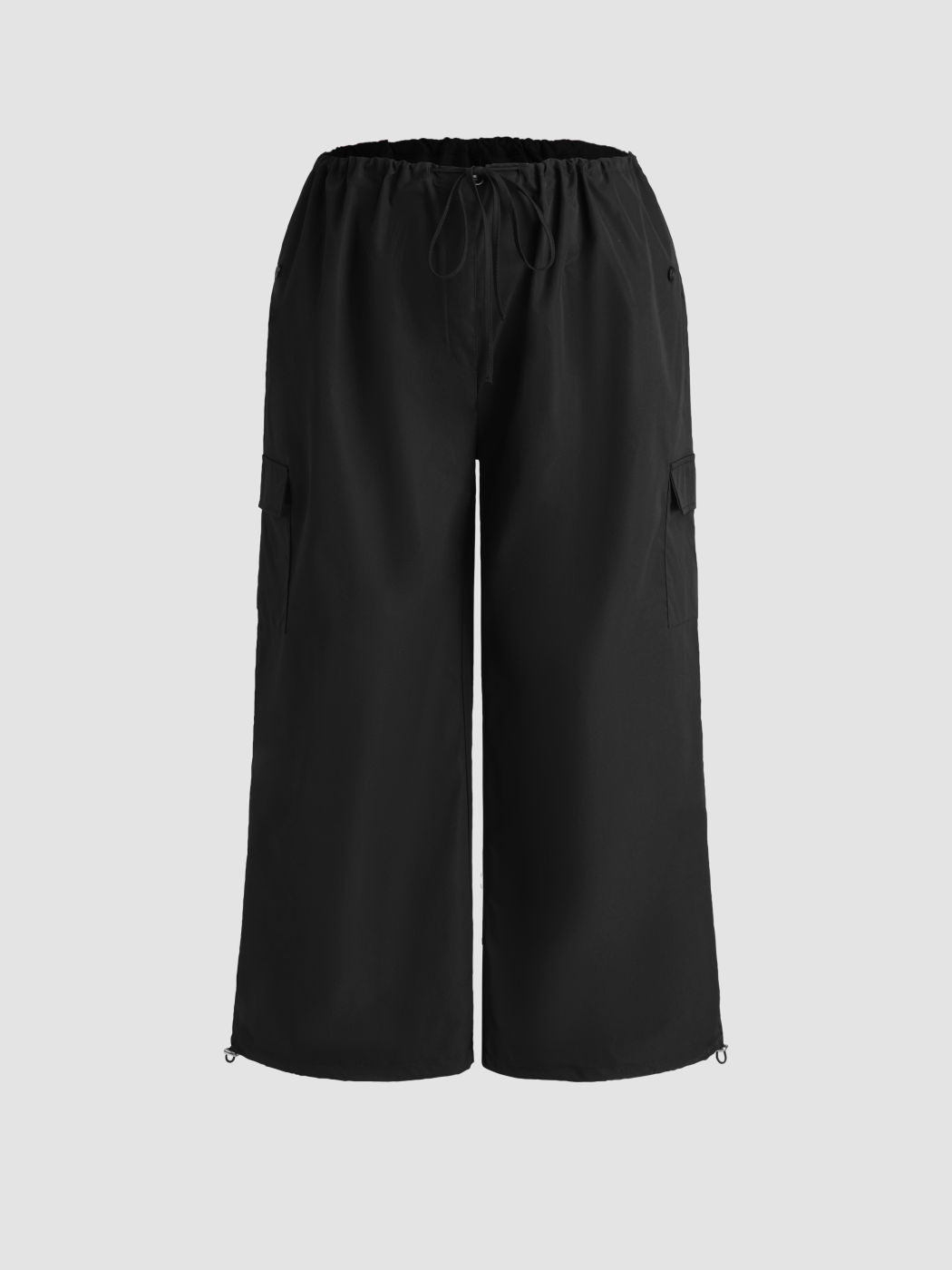 Solid Low-Rise Parachute Cargo Pants Curve & Plus