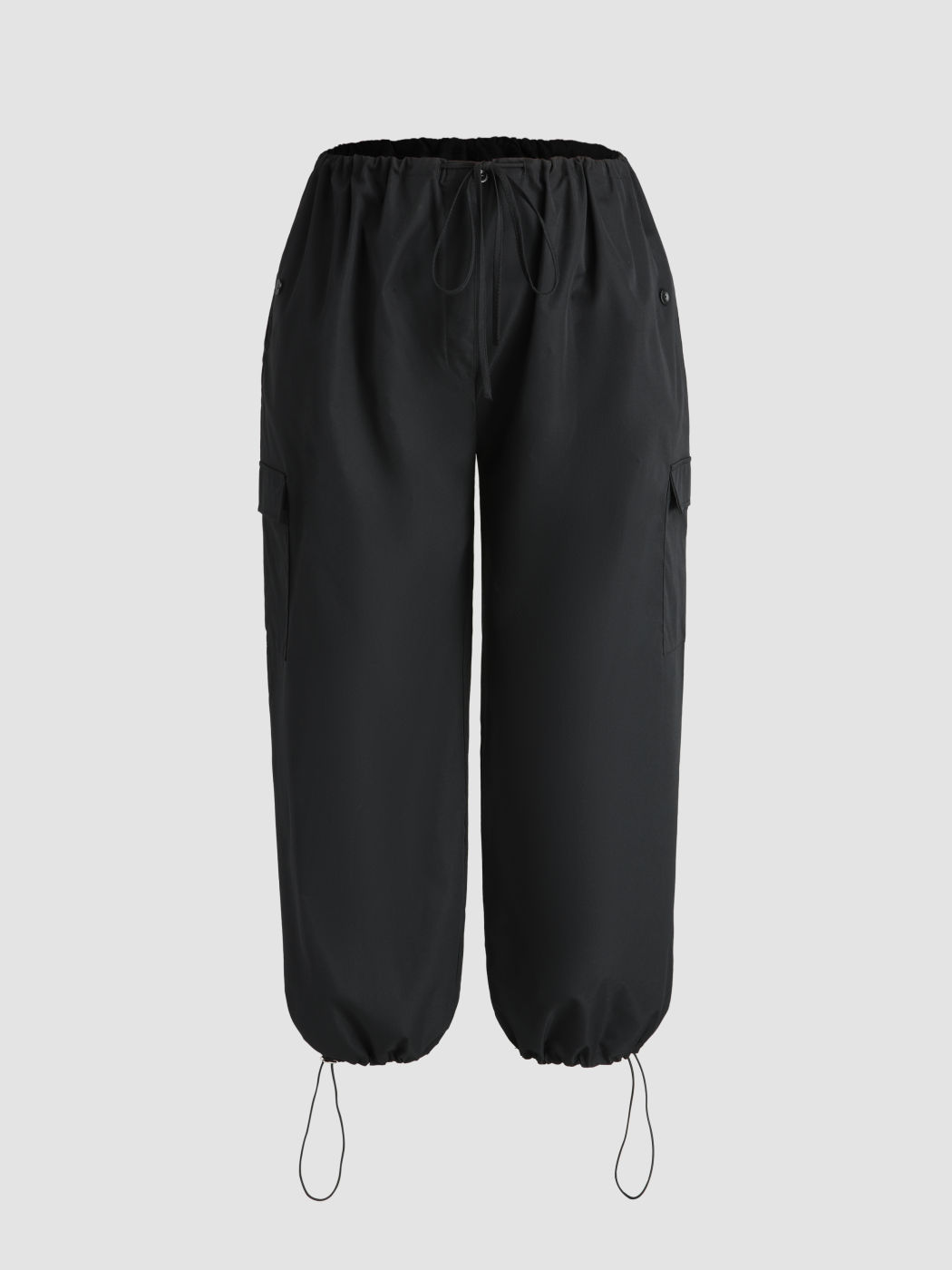 Solid Low-Rise Parachute Cargo Pants Curve & Plus