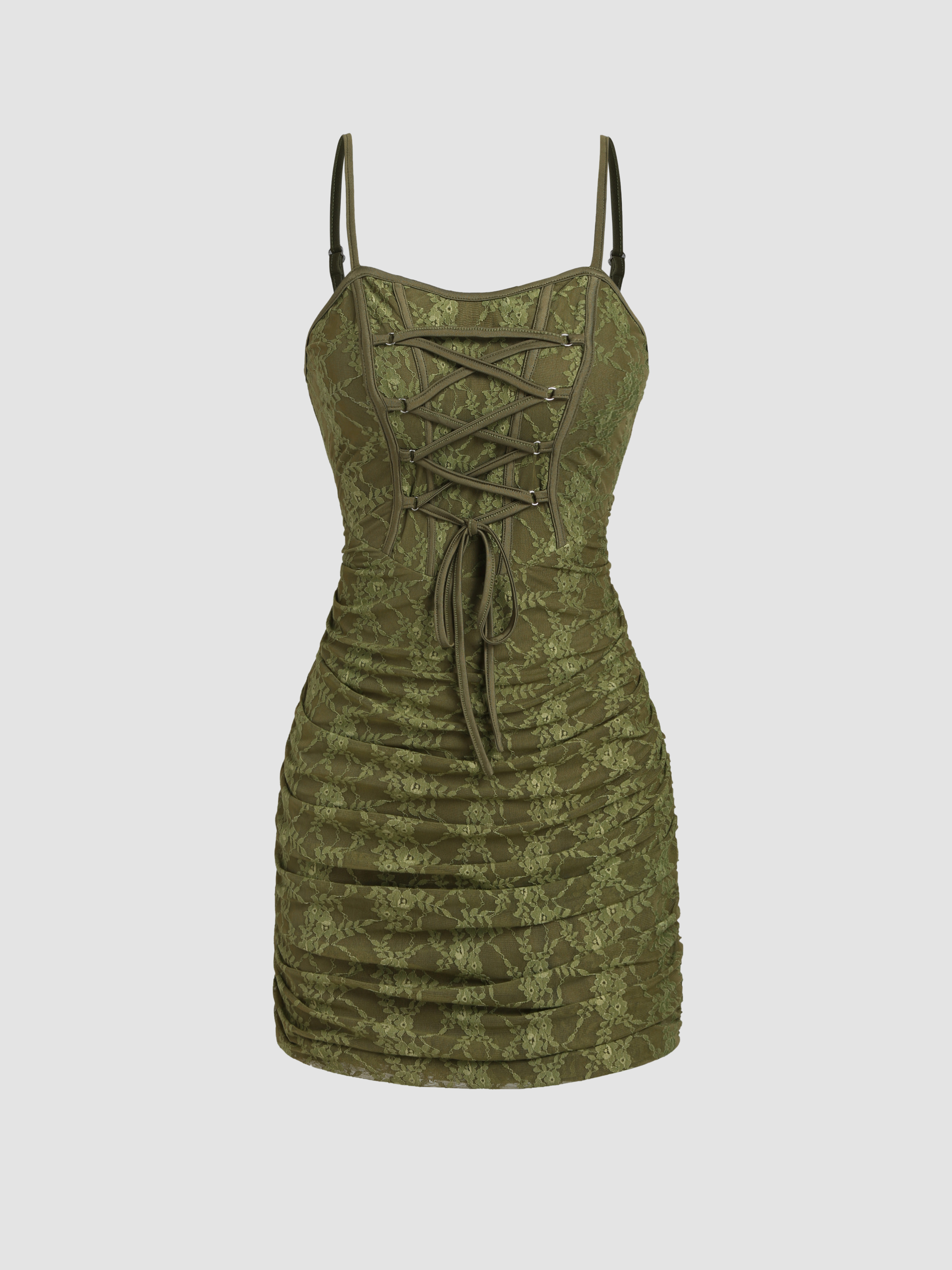 Lace up zip-up ruffle cami mini dress main image 0
