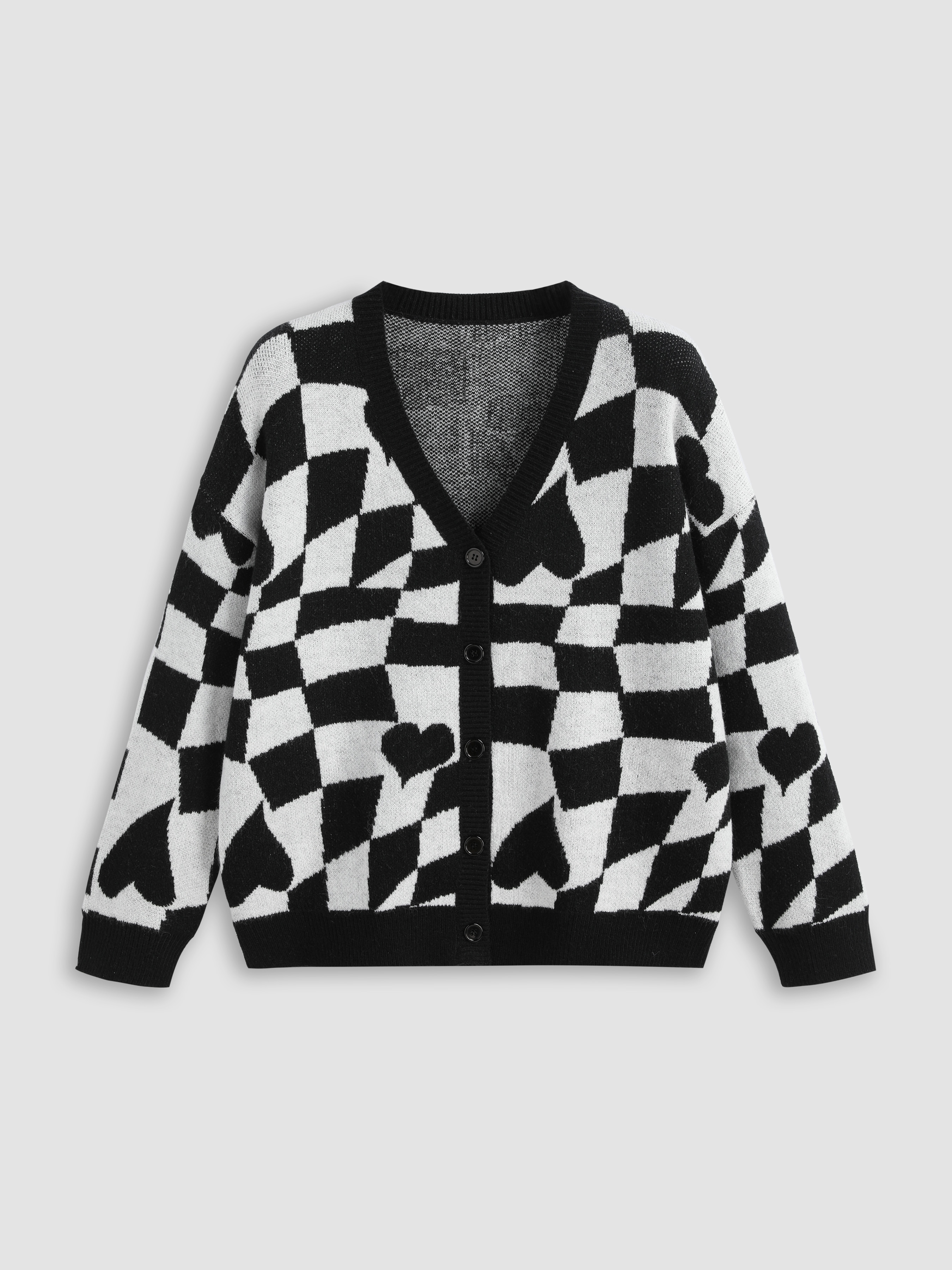 Curve & Plus Gingham V-neck Long Sleeve Cardigan
