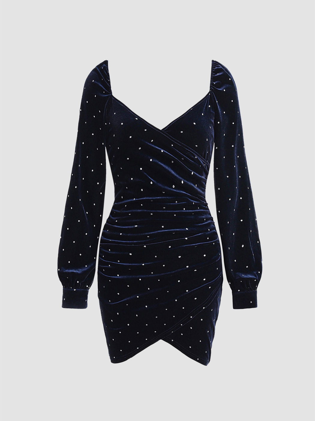 Velvet Rhinestone Spot Ruched Mini Dress