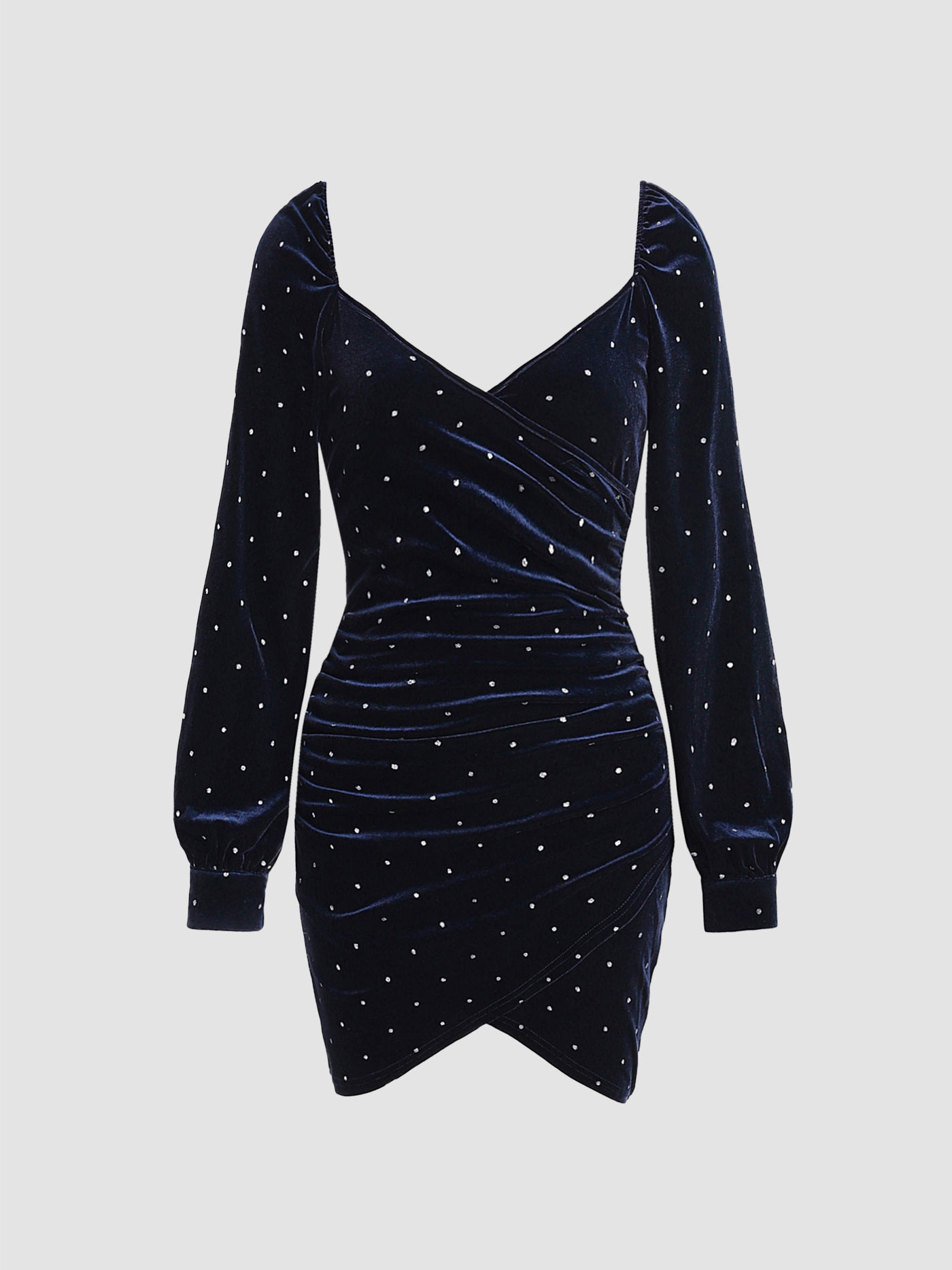 Velvet Rhinestone Spot Ruched Mini Dress