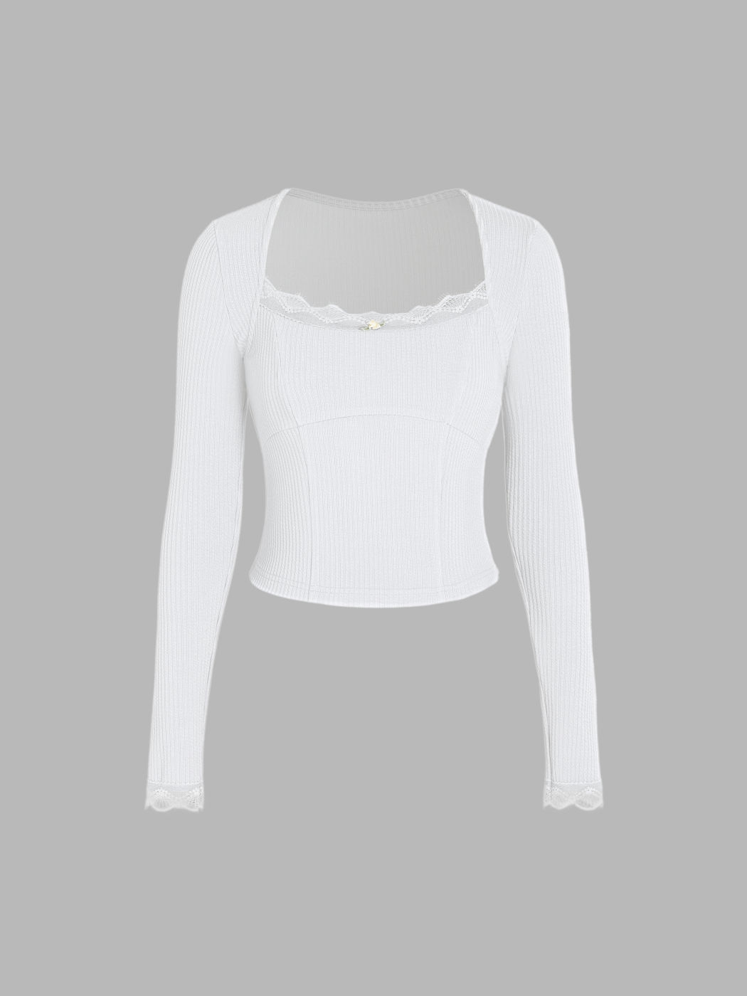 T-shirt lavorata a maglia con collo quadrato e finiture in pizzo