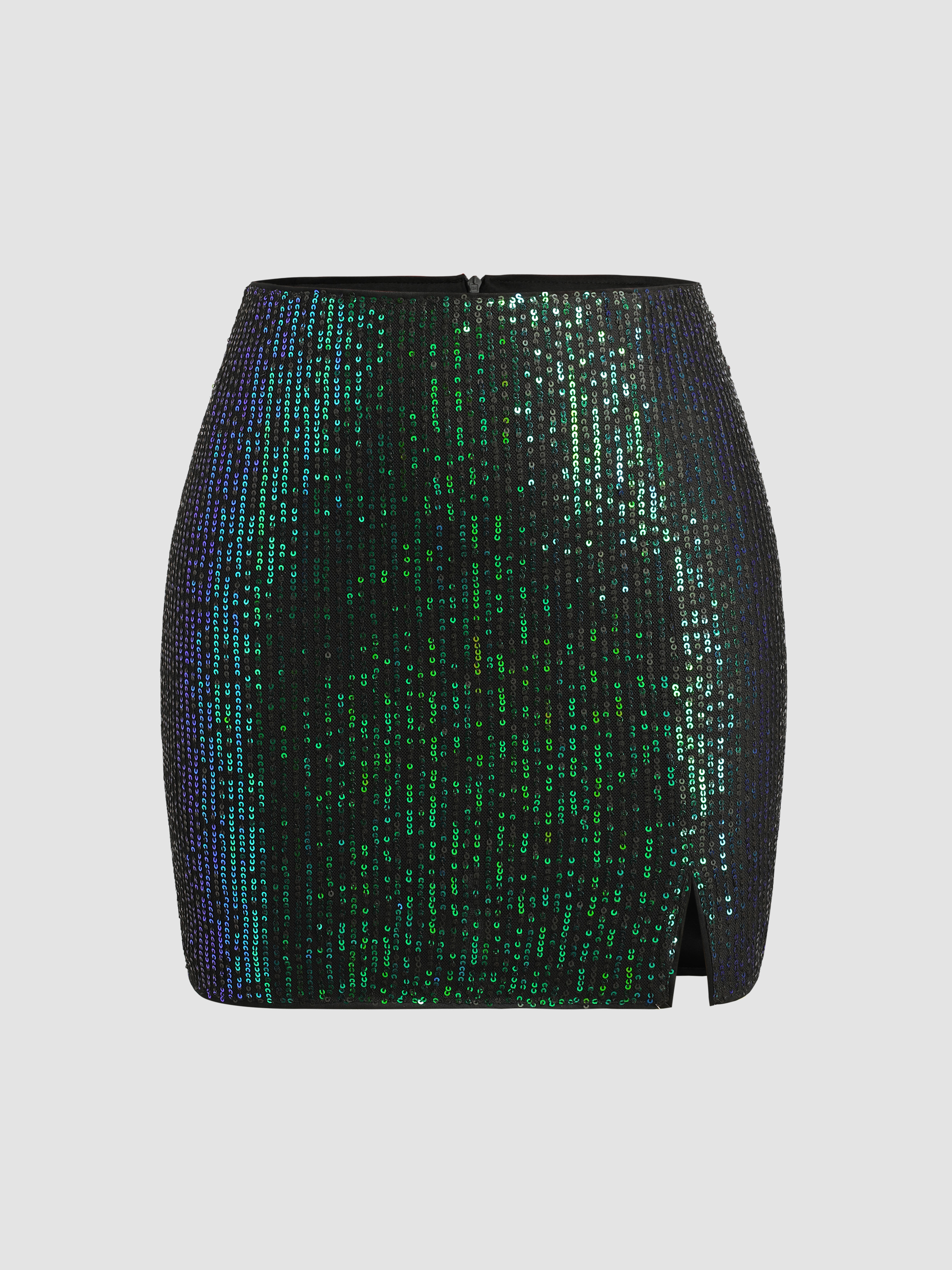 Sequin High Waist Slit Mini Skirt - Cider