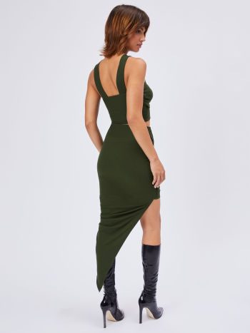 Knit Fabric Solid Ruched Asymmetrical Hem Skirt For Music Festival/Live ...