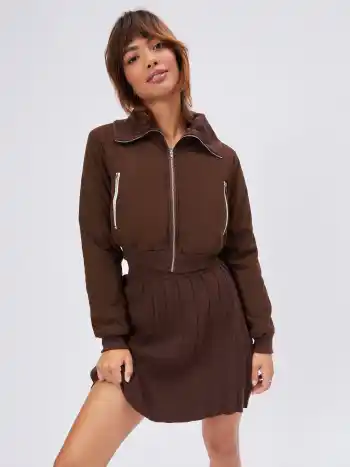 Corduroy Solid Zip Up Crop Jacket