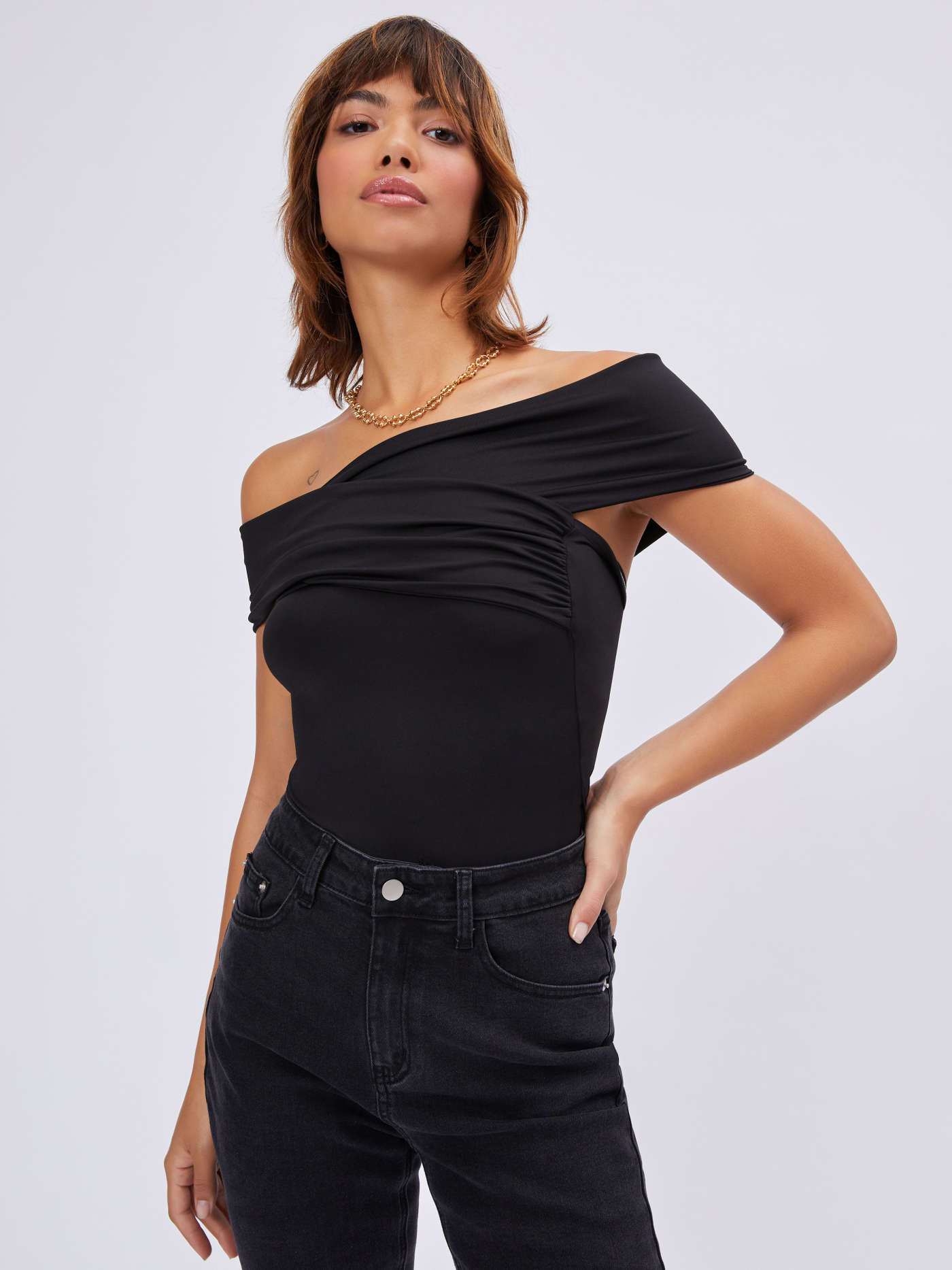 Knit Fabric Solid Off-shoulder Bodysuit For Music Festival/Live House Party/Clubbing Vacation Holiday