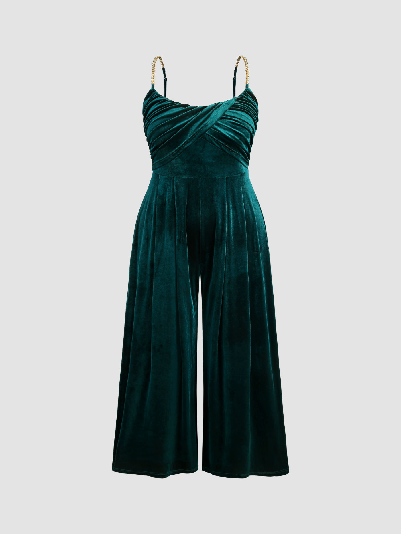 Solid Velvet Scoop Neckline Sleeveless Ruched Jumpsuit Curve & Plus