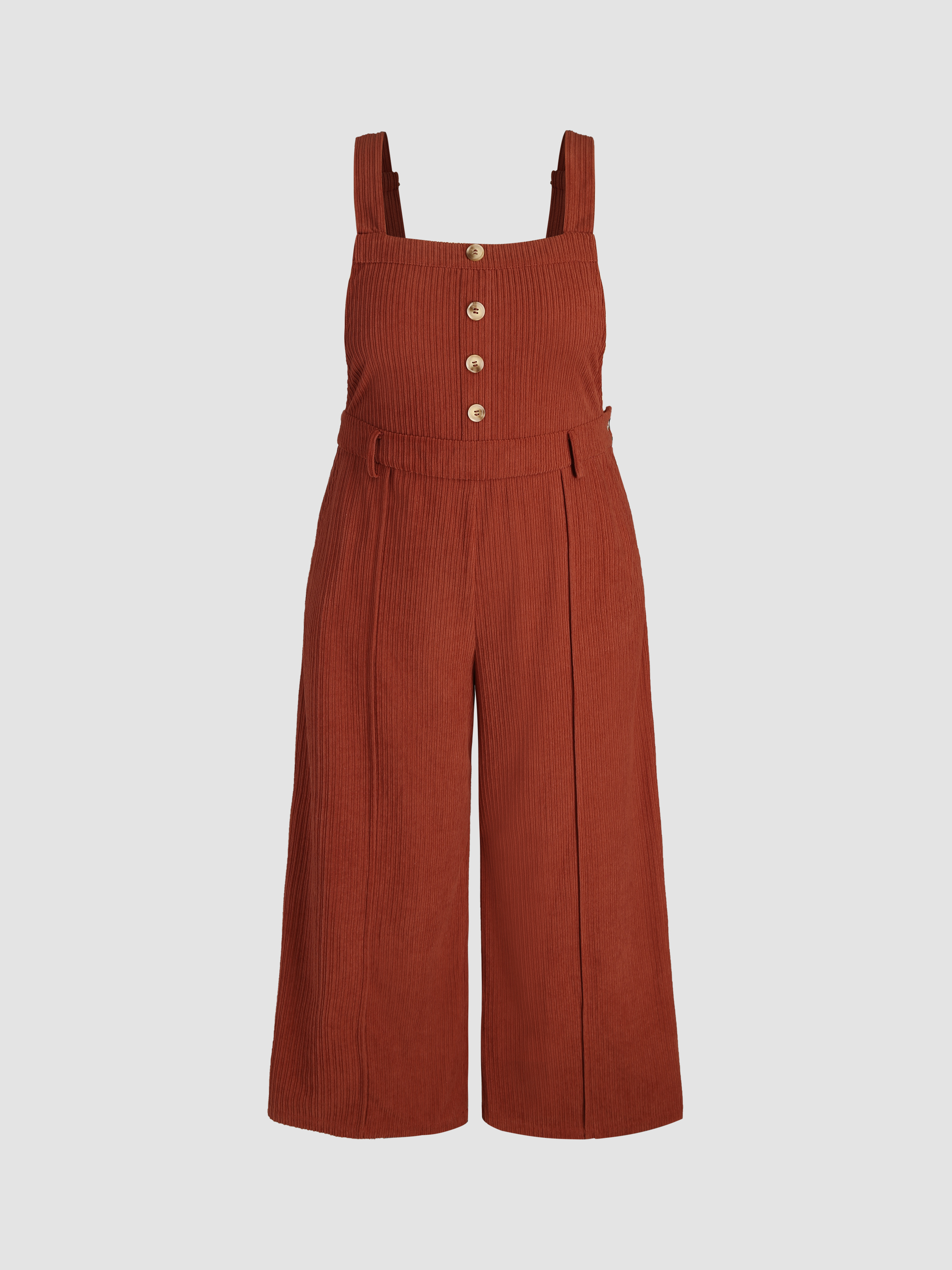 Corduroy Button Pinafore Jumpsuit Curve & Plus Cider