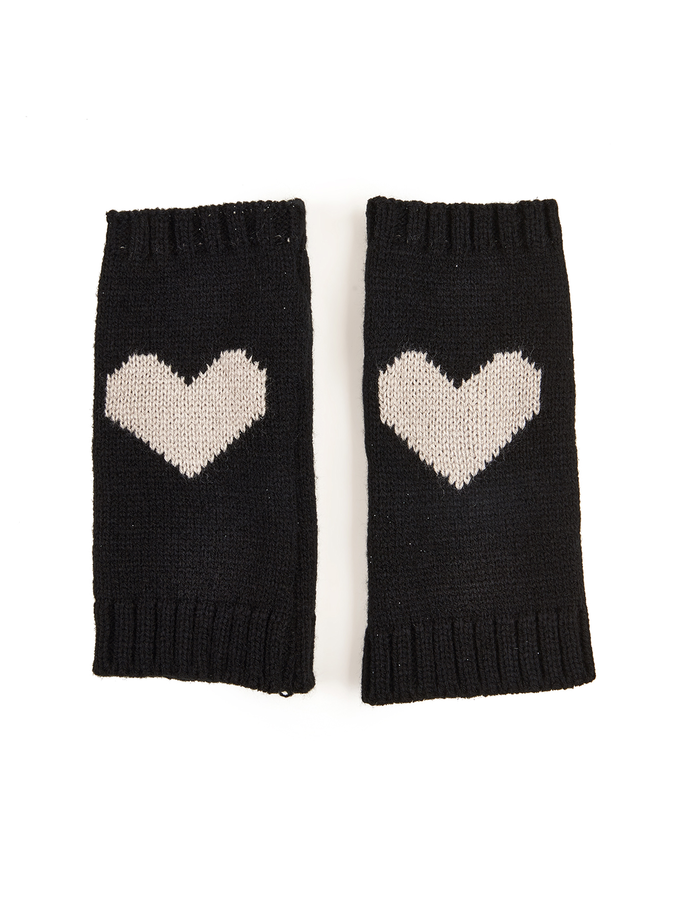 Heart Pattern Fingerless Knit Gloves