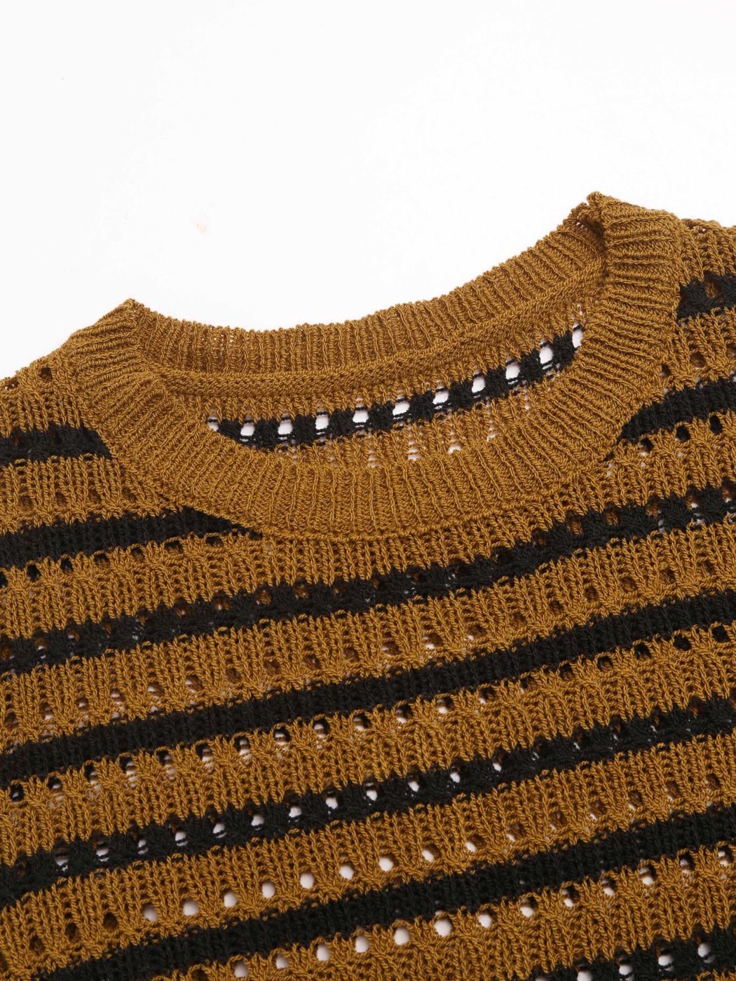Striped Hollow Out Bell Sleeve Crop Sweater For Daily Casual School