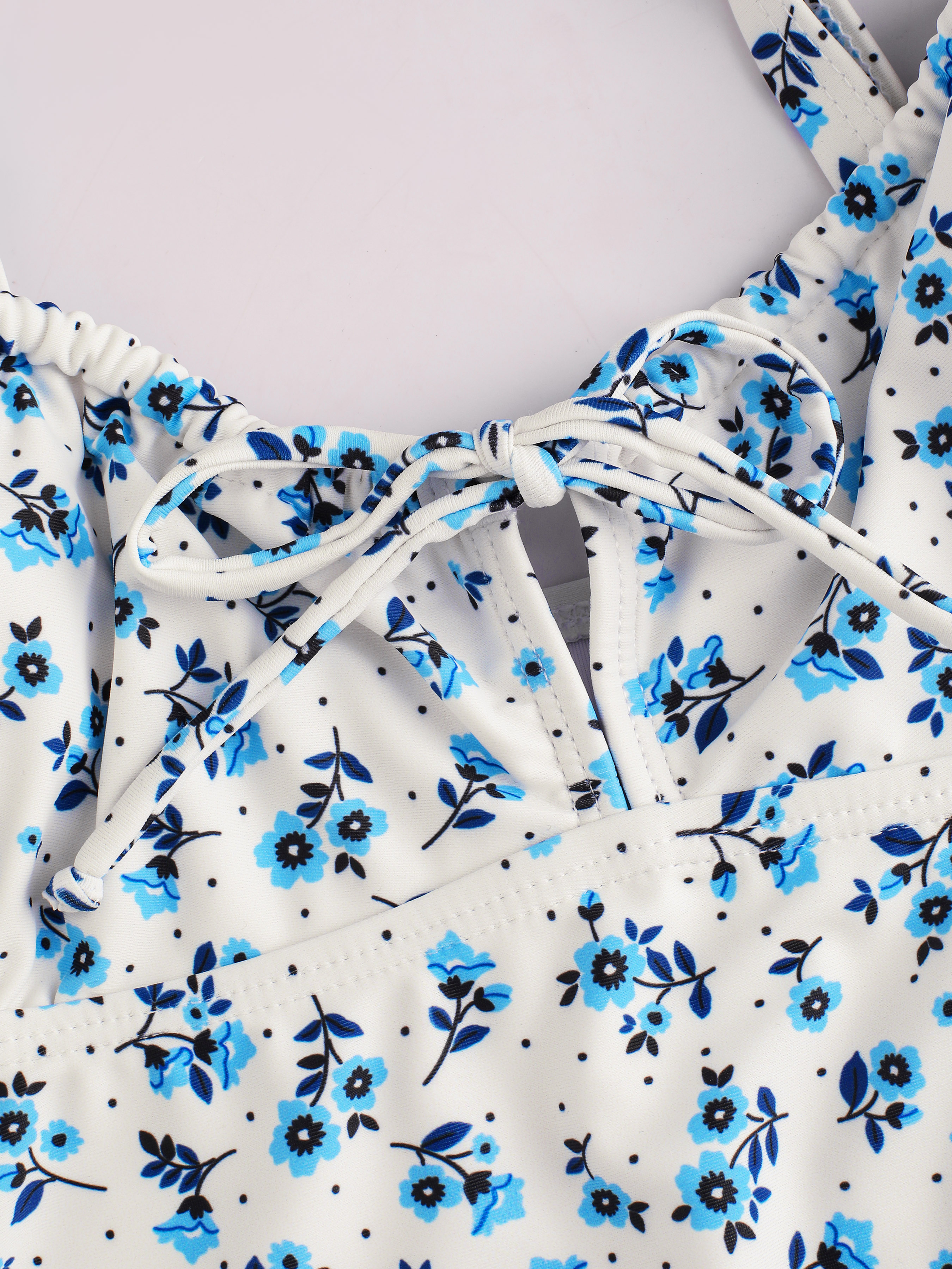 Floral Cross Back Knotted One Piece Swimsuit - Cider