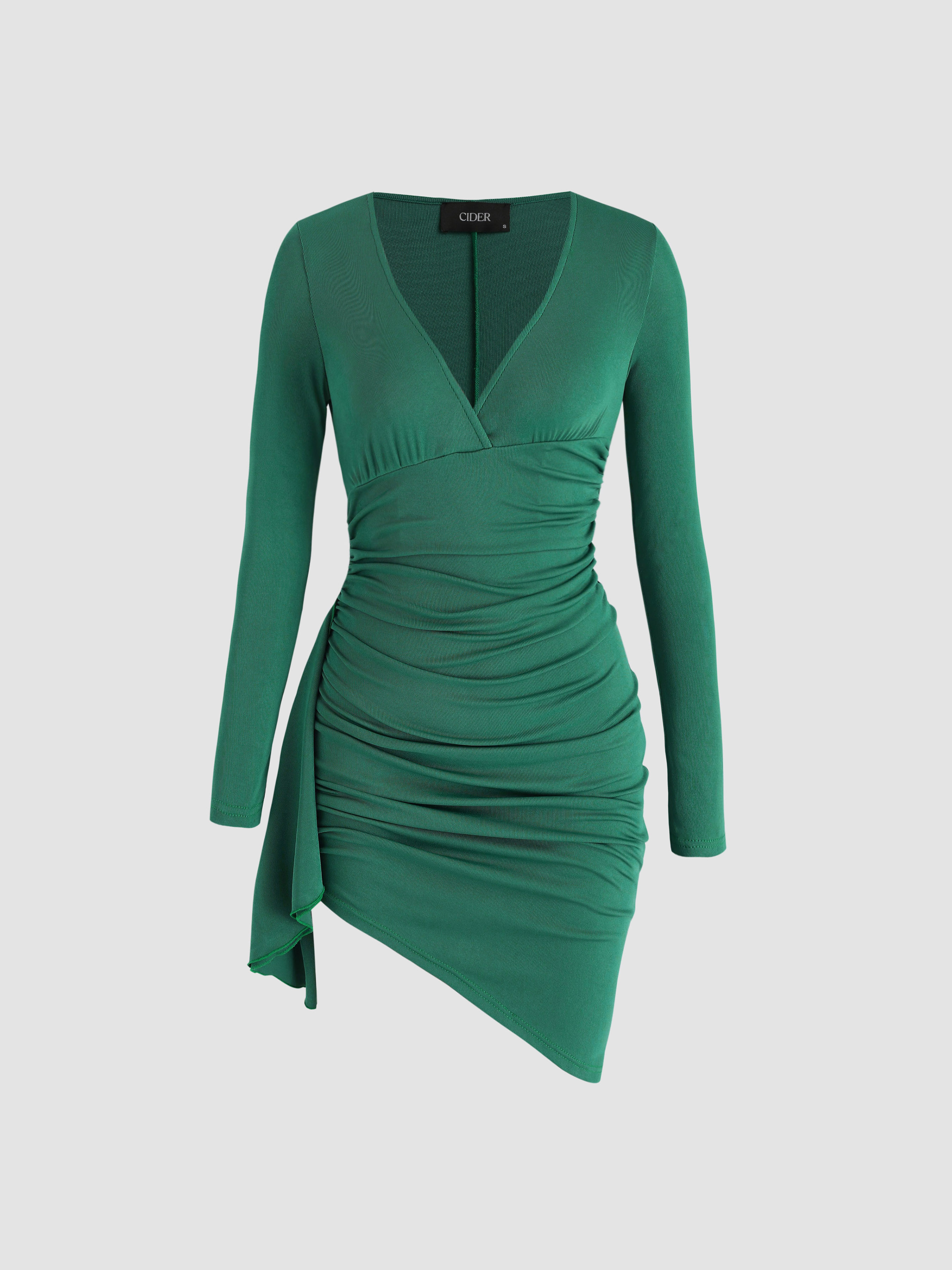 Ruched v neck irregular backless cami mini dress