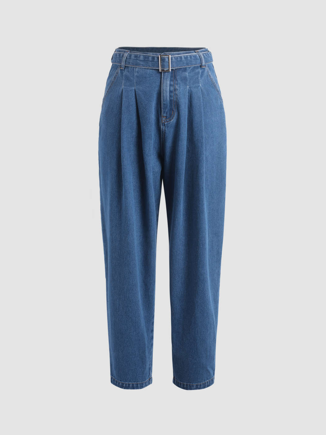 High Waist Solid Tapered Trousers With Belt - Cider