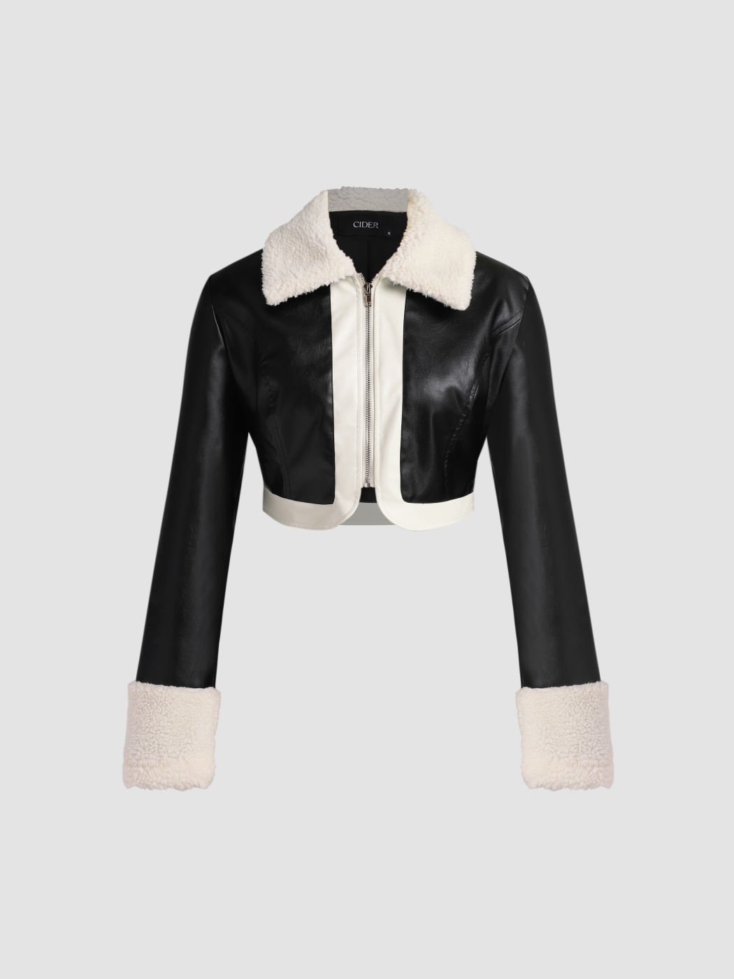 Kurze PU-Jacke mit Patchy-Reißverschlusskragen
