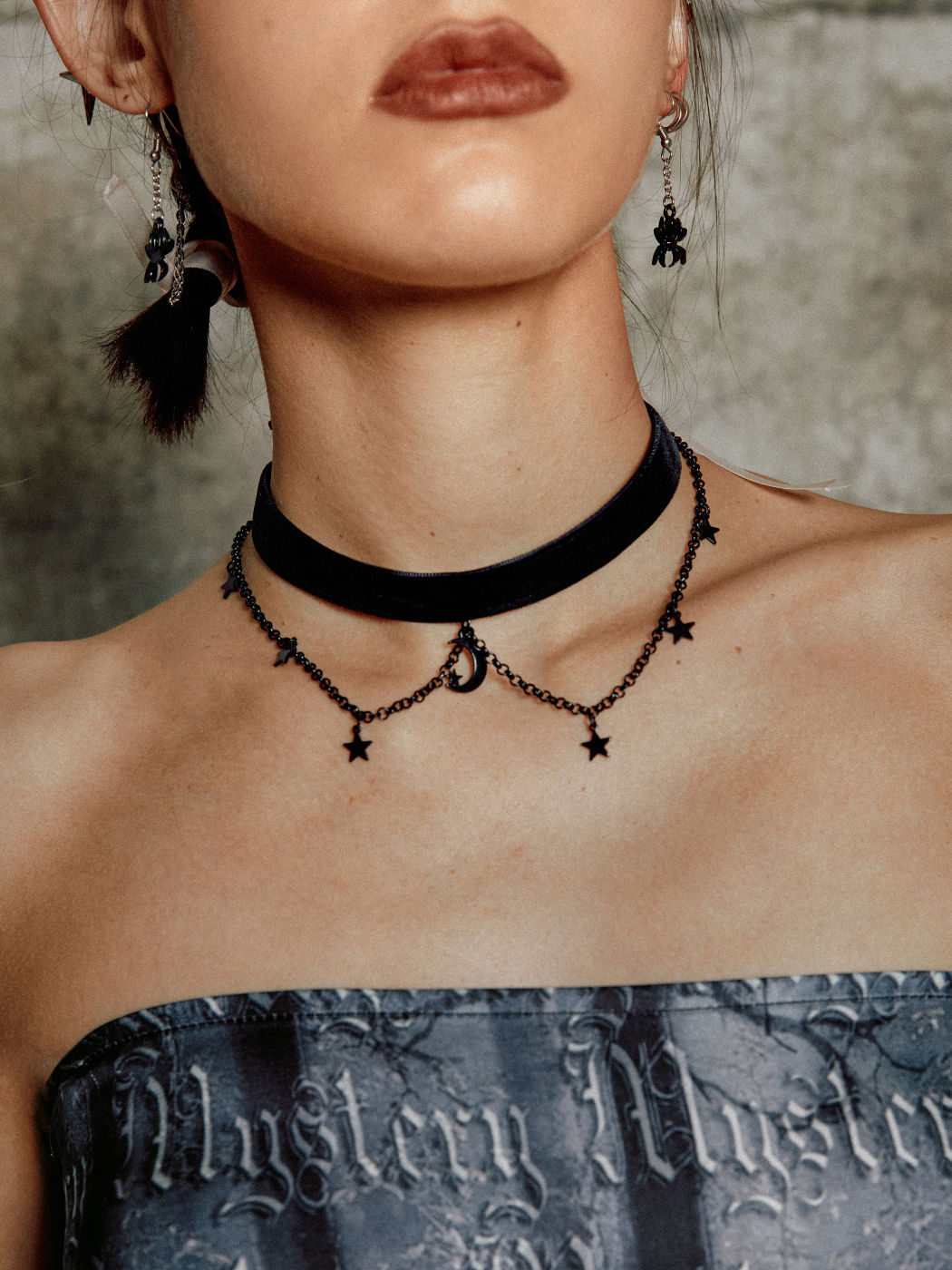 Star & Moon Chain Detail Necklace