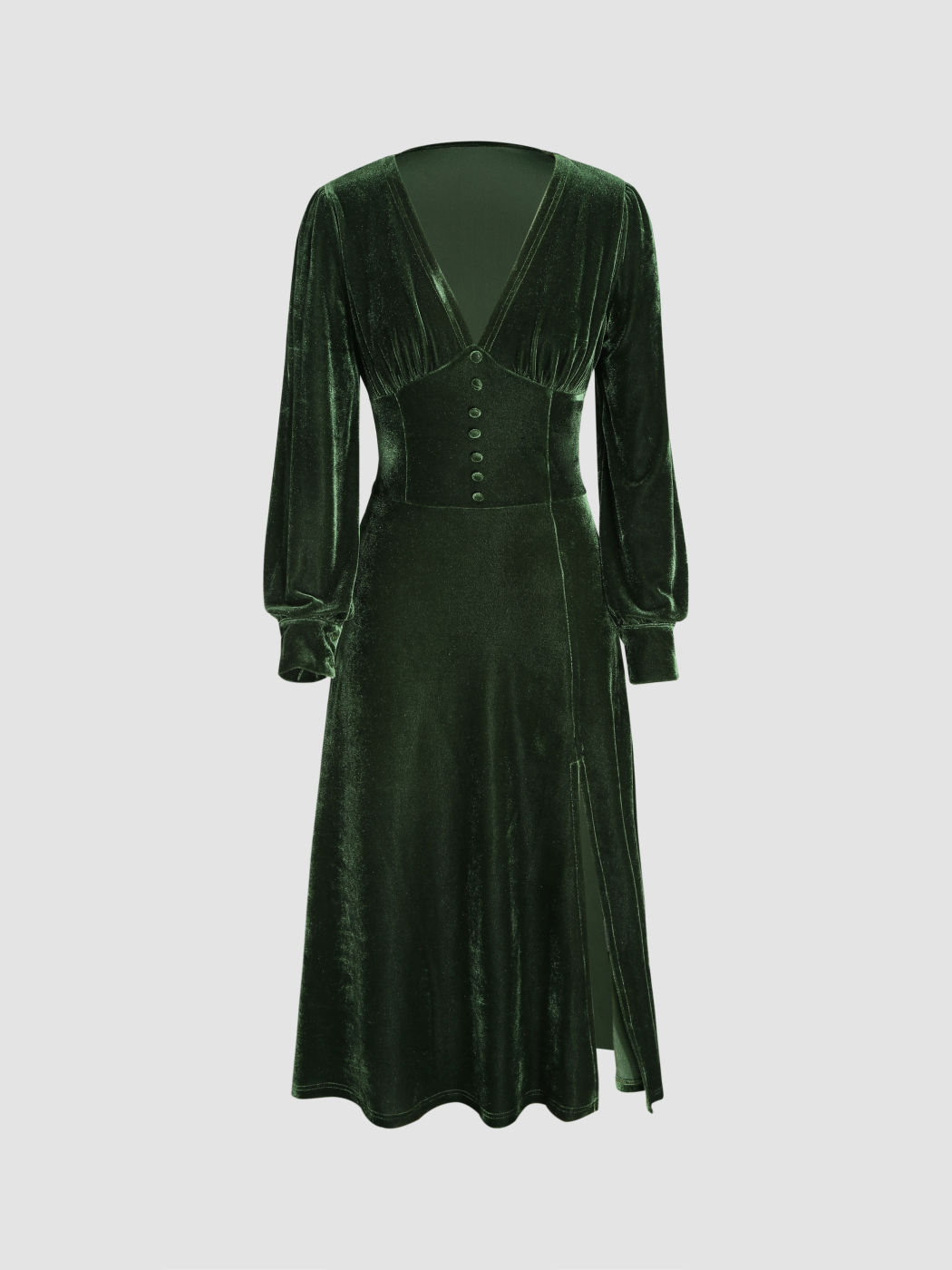 Velvet Solid V-neck Split Midi Dress With Mini Balls