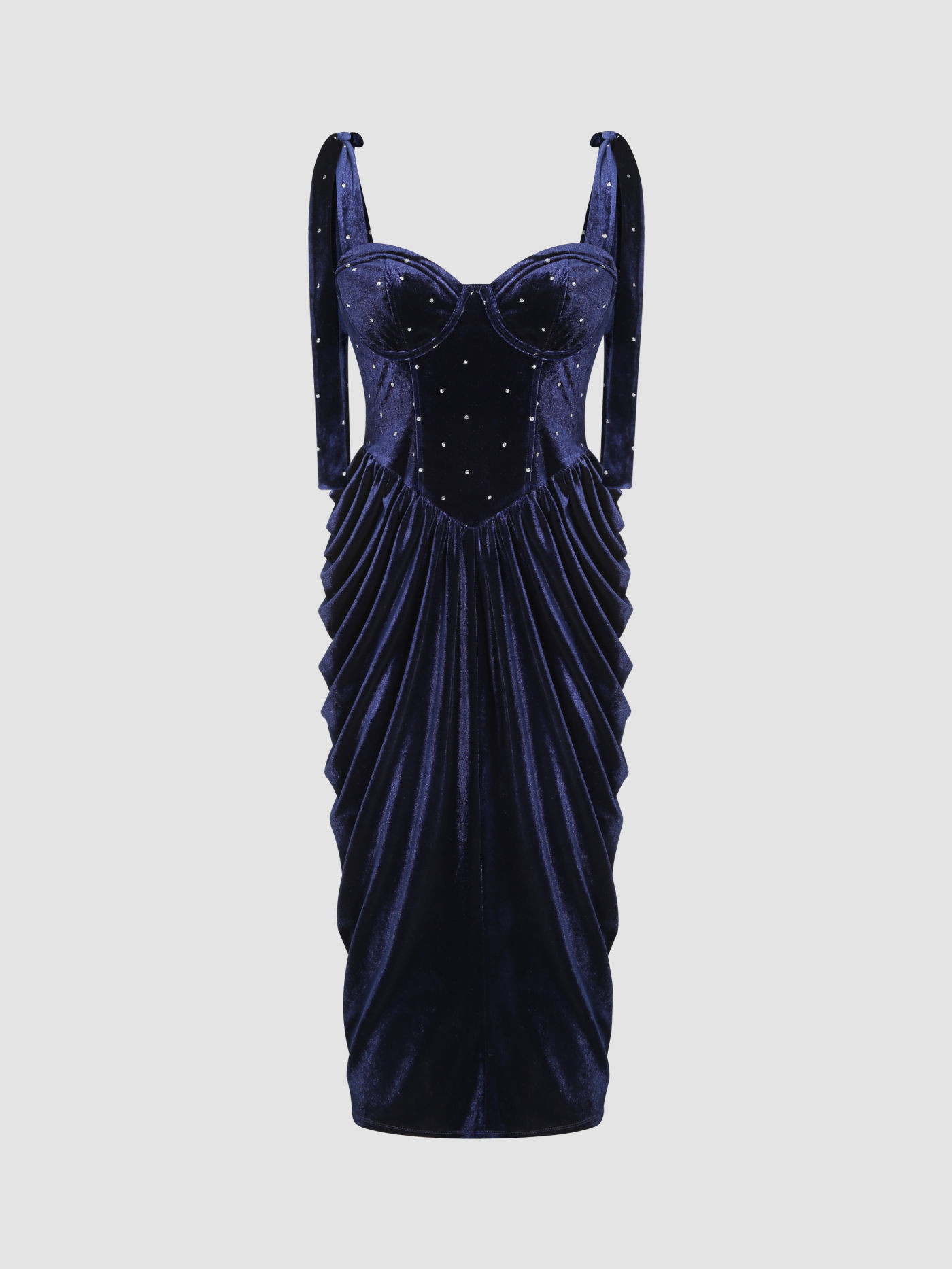 Velvet Sweetheart Corset Knotted Ruffle Midi Dress