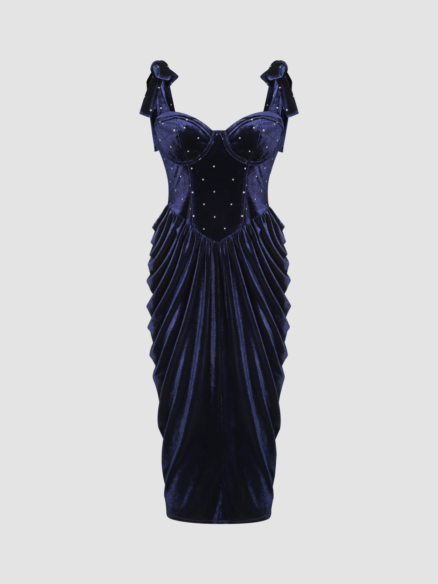 Velvet Sweetheart Corset Knotted Ruffle Midi Dress