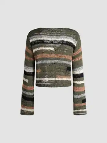  Wollmischung Gestreifte Krawatte Strickjacke
