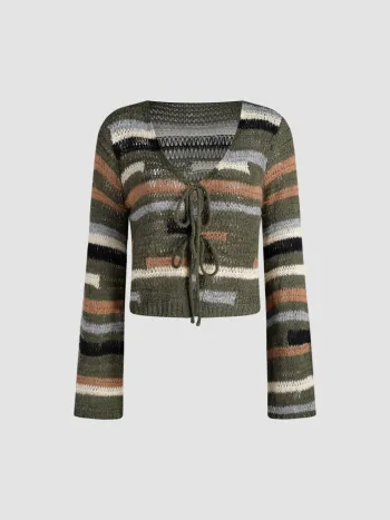  Wollmischung Gestreifte Krawatte Strickjacke