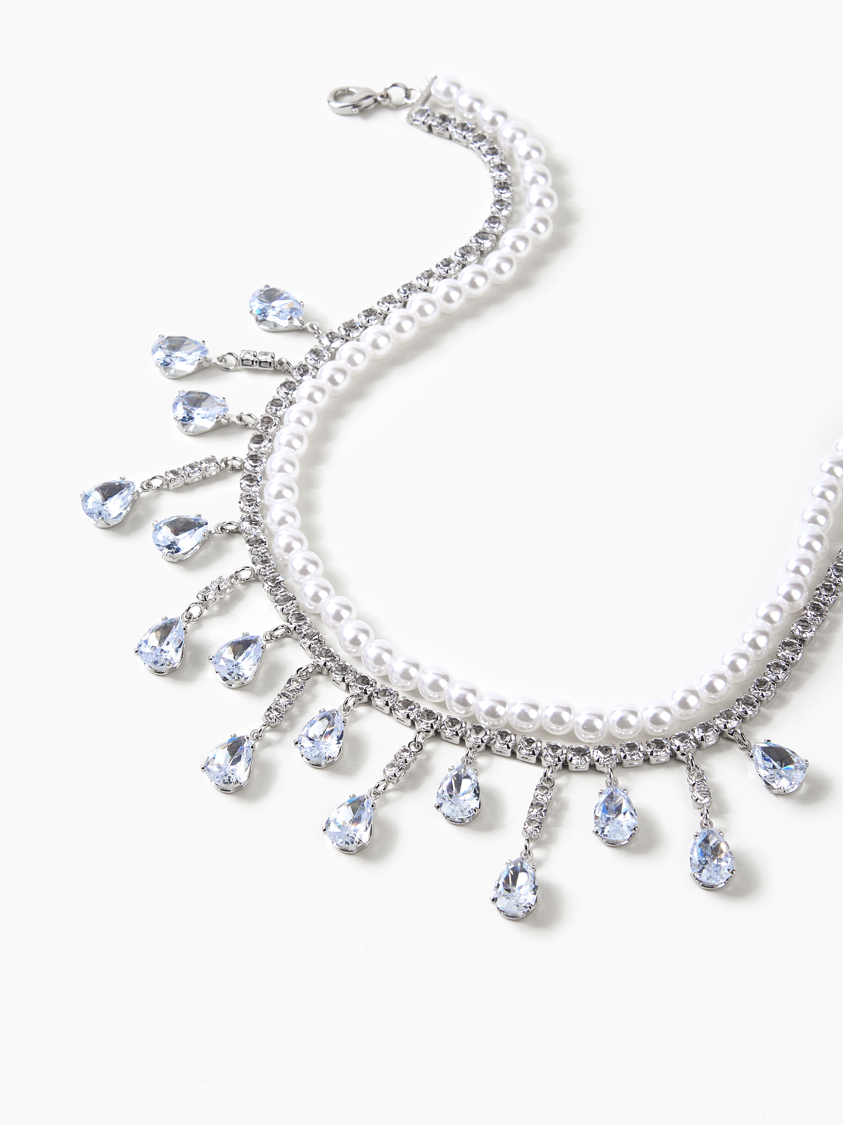 Zircon & Faux Pearl Layered Necklace Cider